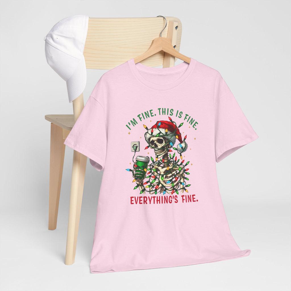 Funny Christmas Skeleton Tee - 'I'm Fine, This is Fine' Holiday T-Shirt