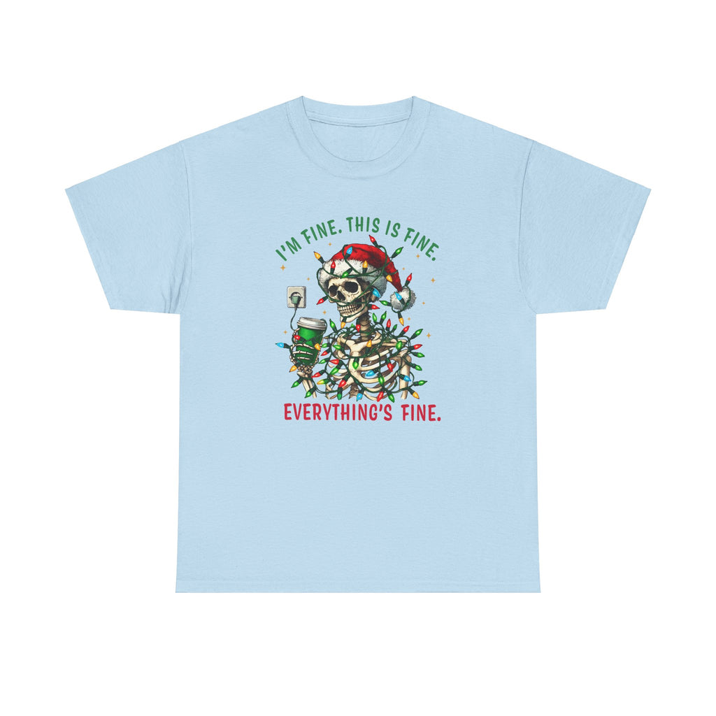 Funny Christmas Skeleton Tee - 'I'm Fine, This is Fine' Holiday T-Shirt
