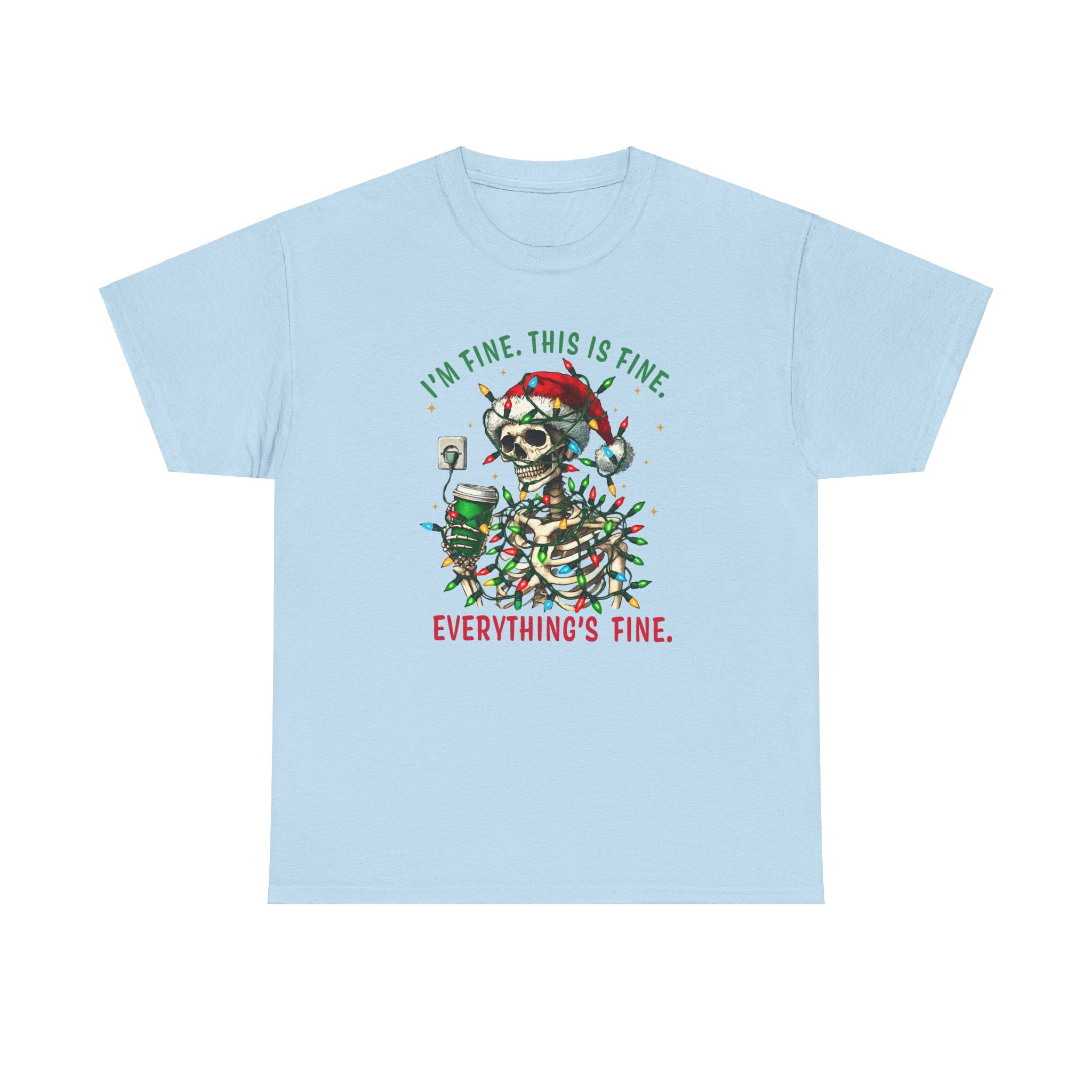 Funny Christmas Skeleton Tee - 'I'm Fine, This is Fine' Holiday T-Shirt
