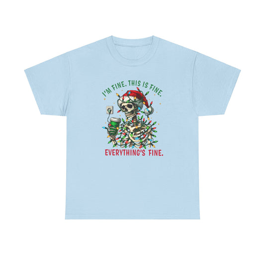 Funny Christmas Skeleton Tee - 'I'm Fine, This is Fine' Holiday T-Shirt