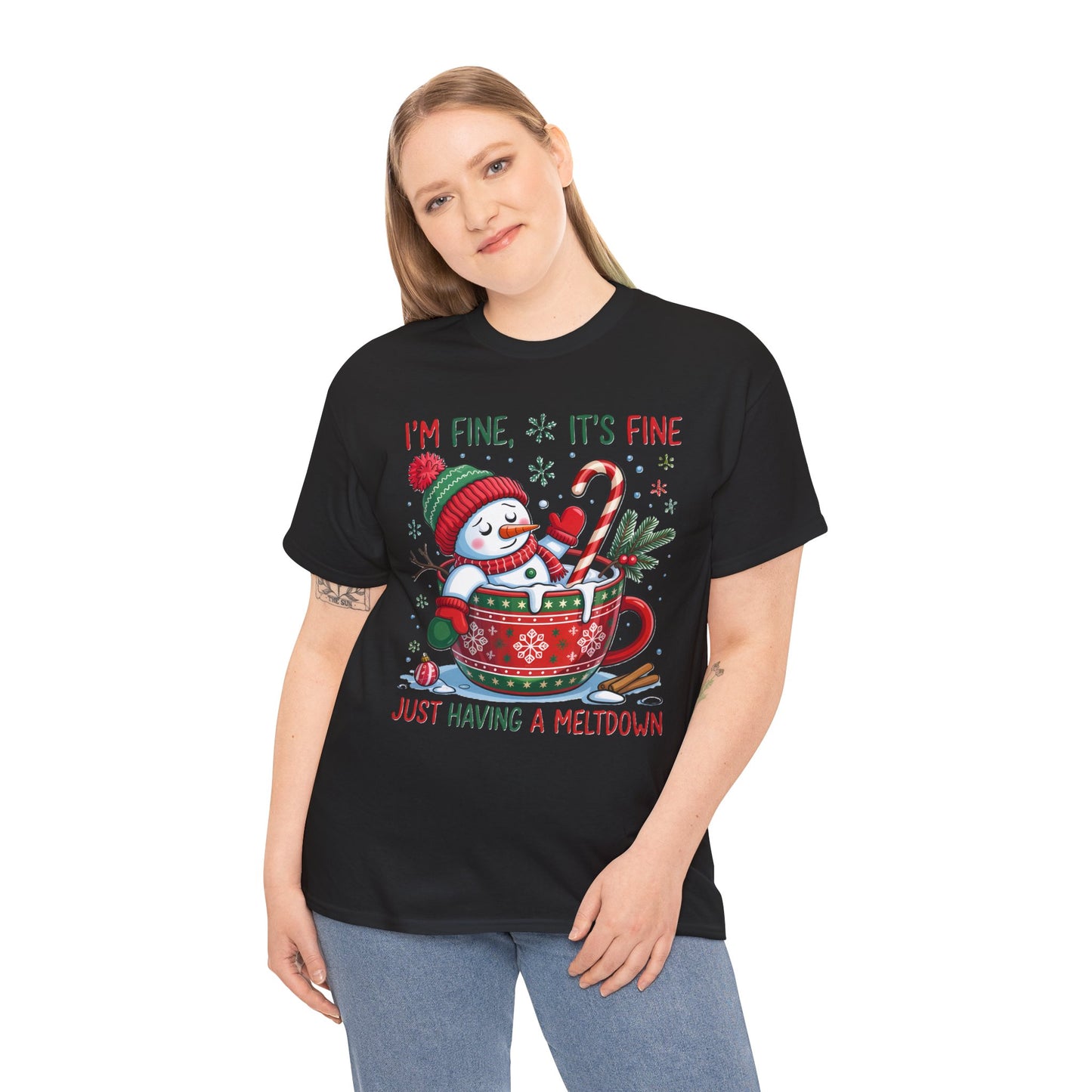 "I'm Fine, It's Fine Just Having a Meltdown" Snowman Cup Holiday T-Shirt