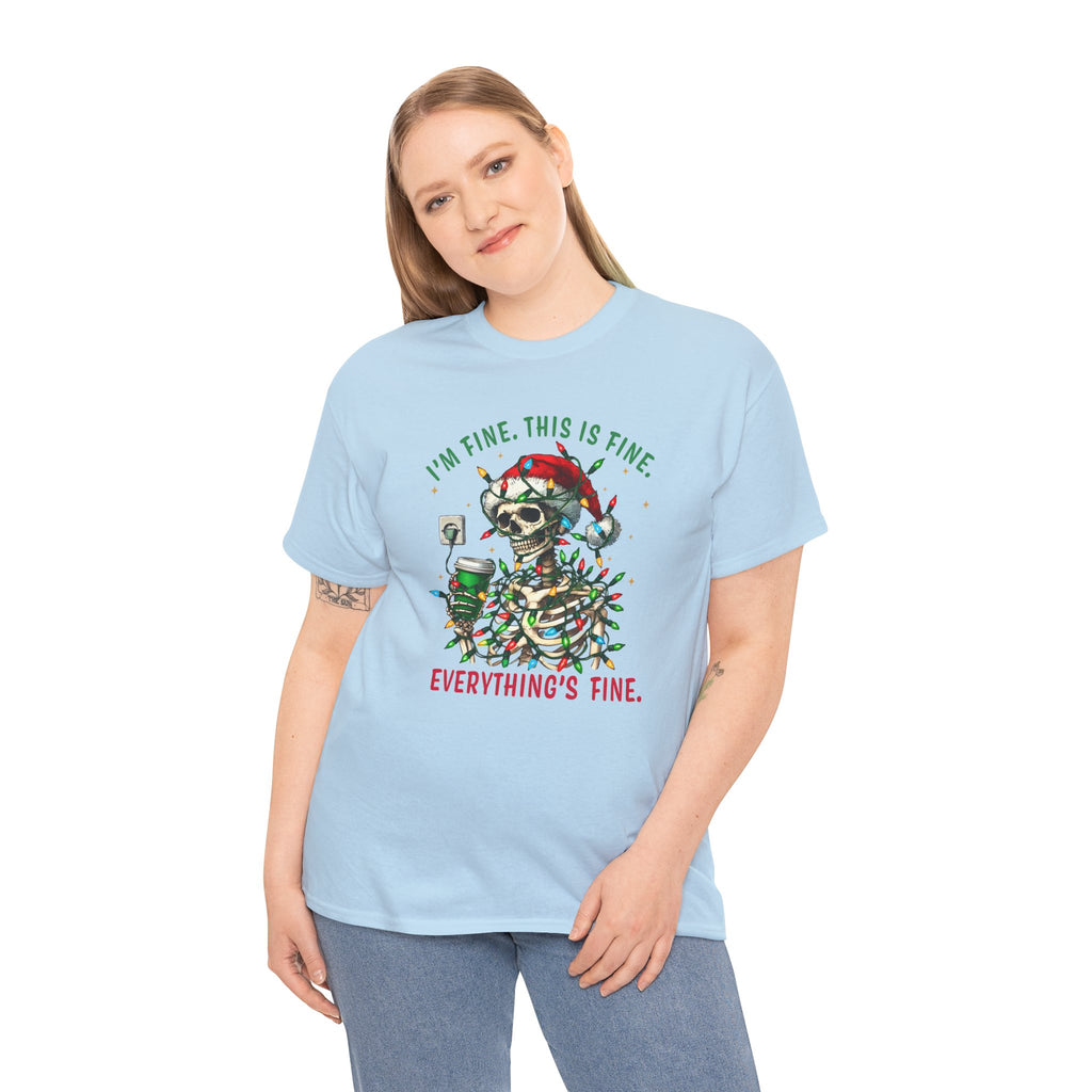 Funny Christmas Skeleton Tee - 'I'm Fine, This is Fine' Holiday T-Shirt