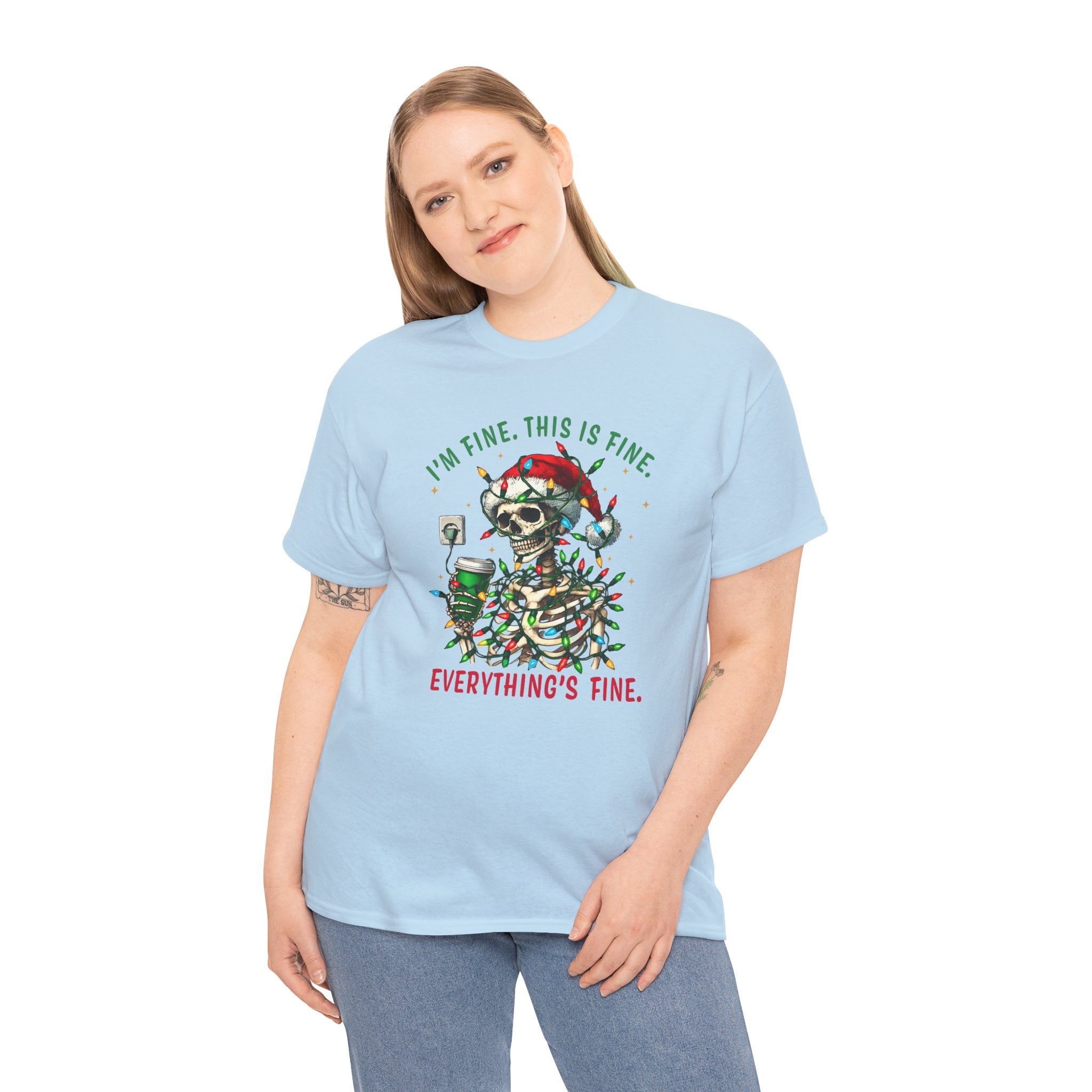 Funny Christmas Skeleton Tee - 'I'm Fine, This is Fine' Holiday T-Shirt