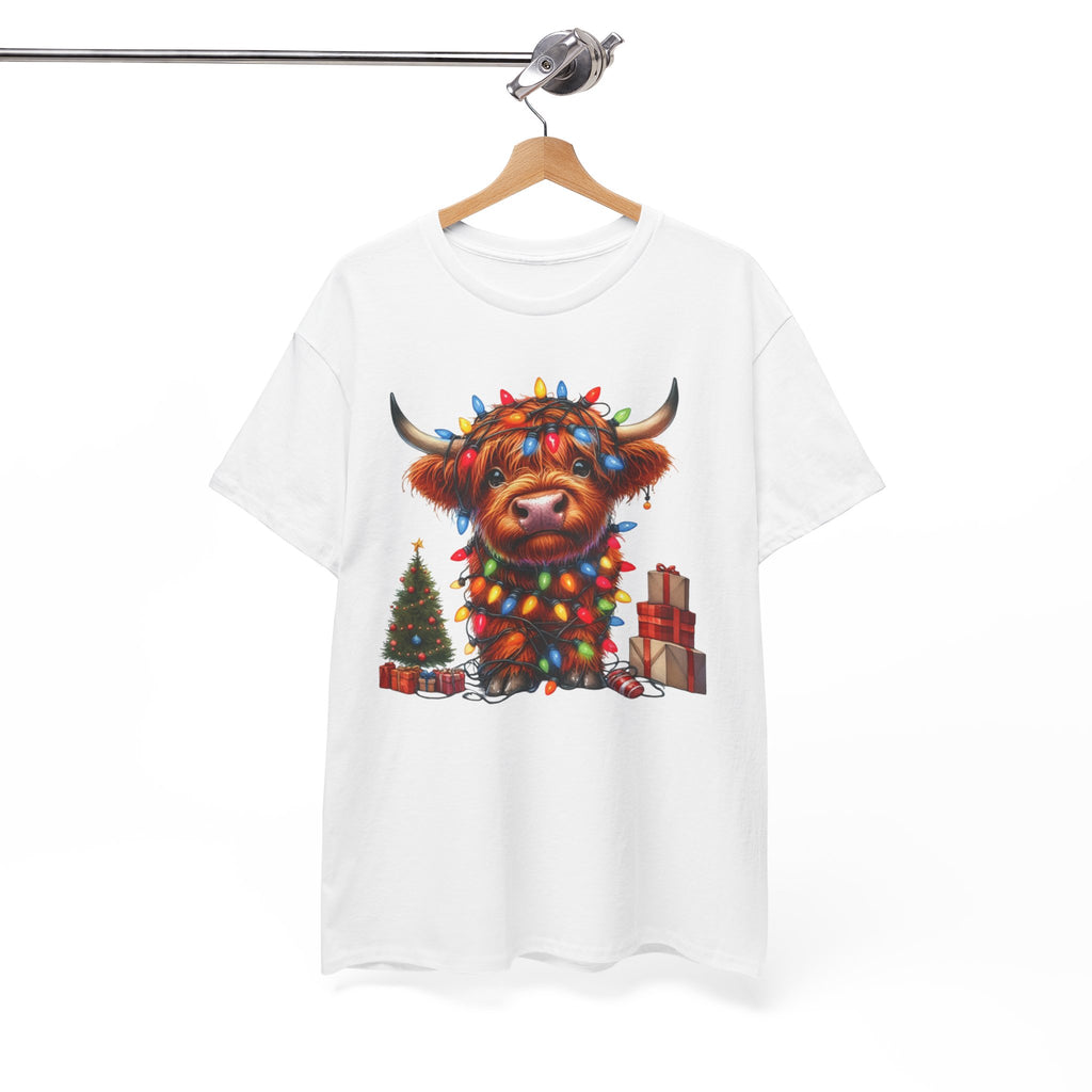 Festive Highland Cow Heavy Cotton Tee - Holiday Cheer