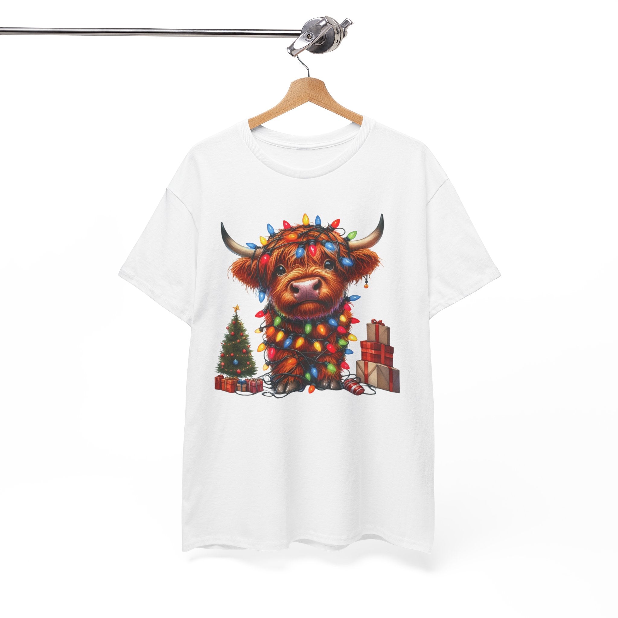 Festive Highland Cow Heavy Cotton Tee - Holiday Cheer