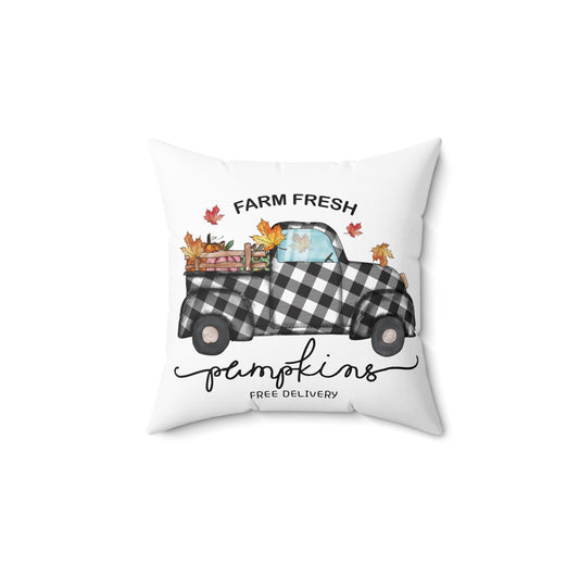 Farm Fresh Pumpkins Buffalo Plaid Truck Pillow