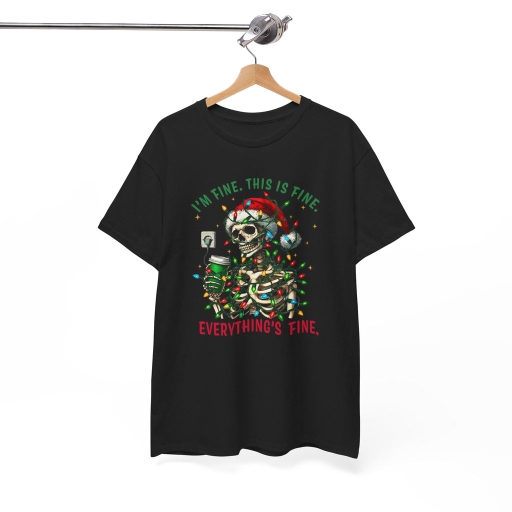 Funny Christmas Skeleton Tee - 'I'm Fine, This is Fine' Holiday T-Shirt