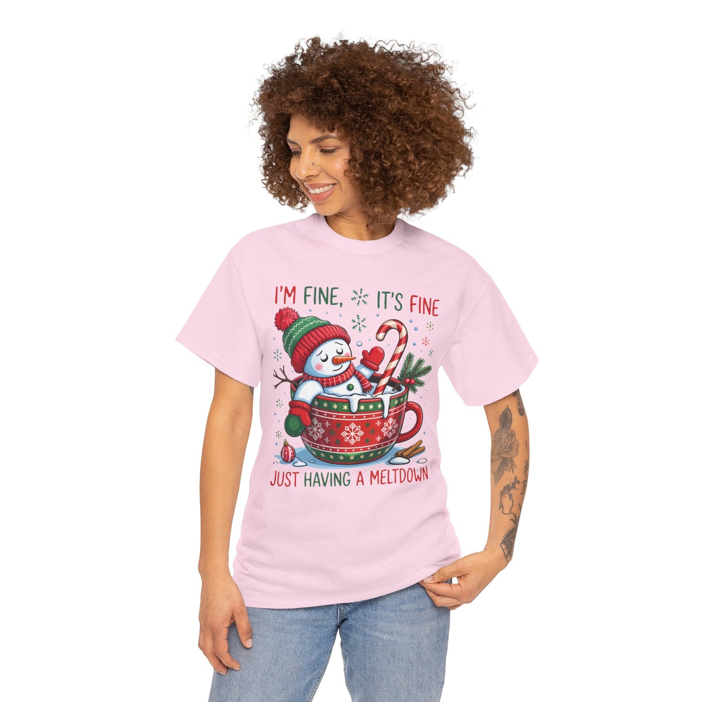 "I'm Fine, It's Fine Just Having a Meltdown" Snowman Cup Holiday T-Shirt