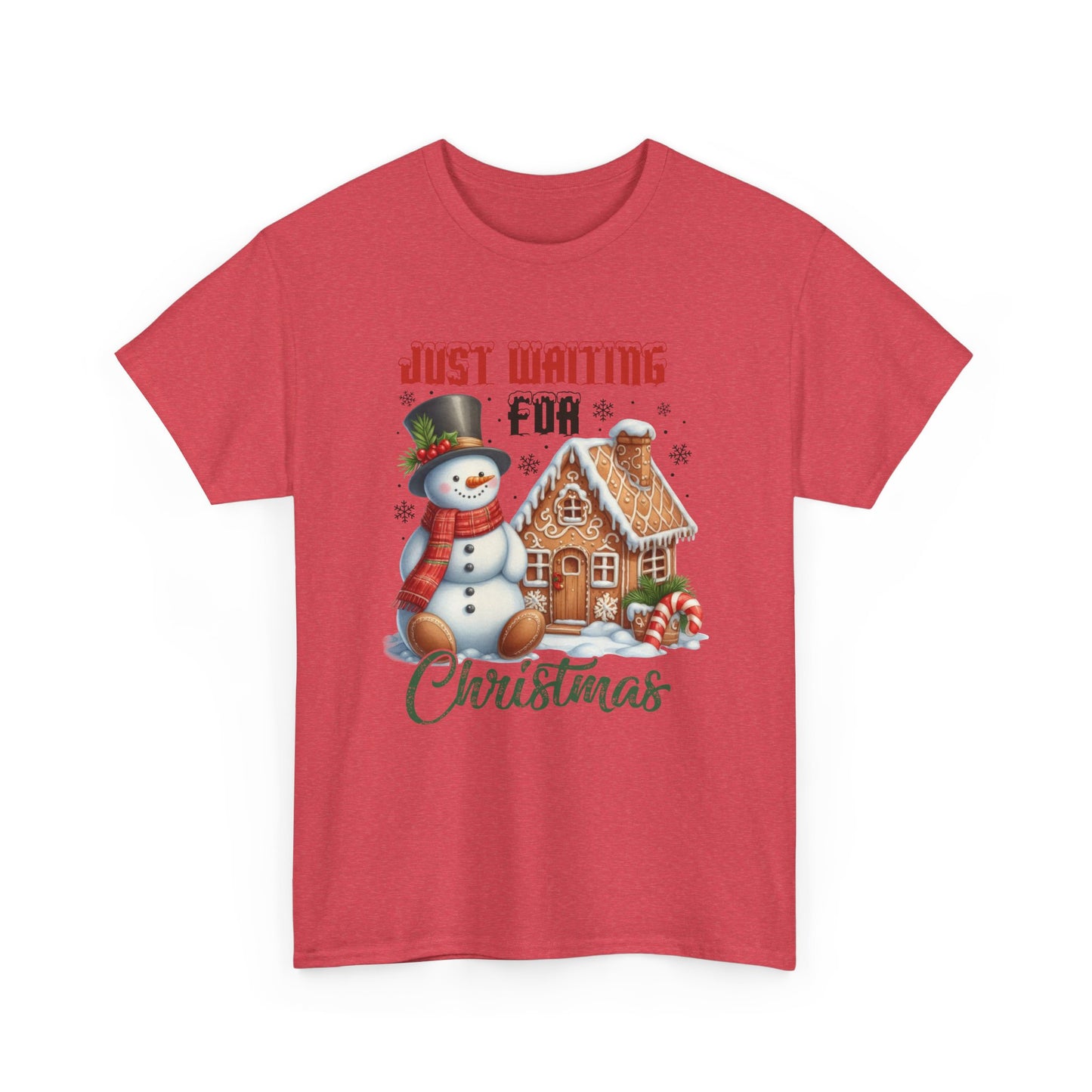 Christmas Snowman Heavy Cotton Tee - 'Just Waiting for Christmas'