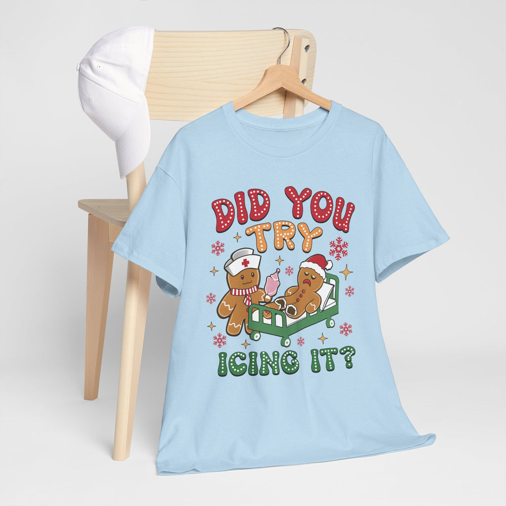 Playful Holiday Heavy Cotton Tee - 'Did You Try Icing It?'