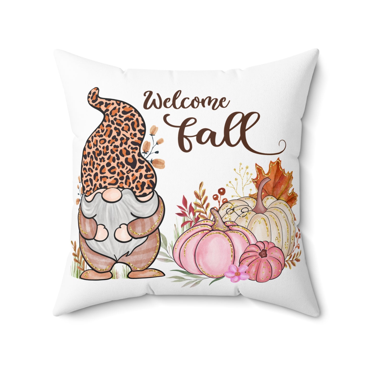 Welcome Fall Gnome Throw Pillow — Autumn Pumpkin Decorative Pillow