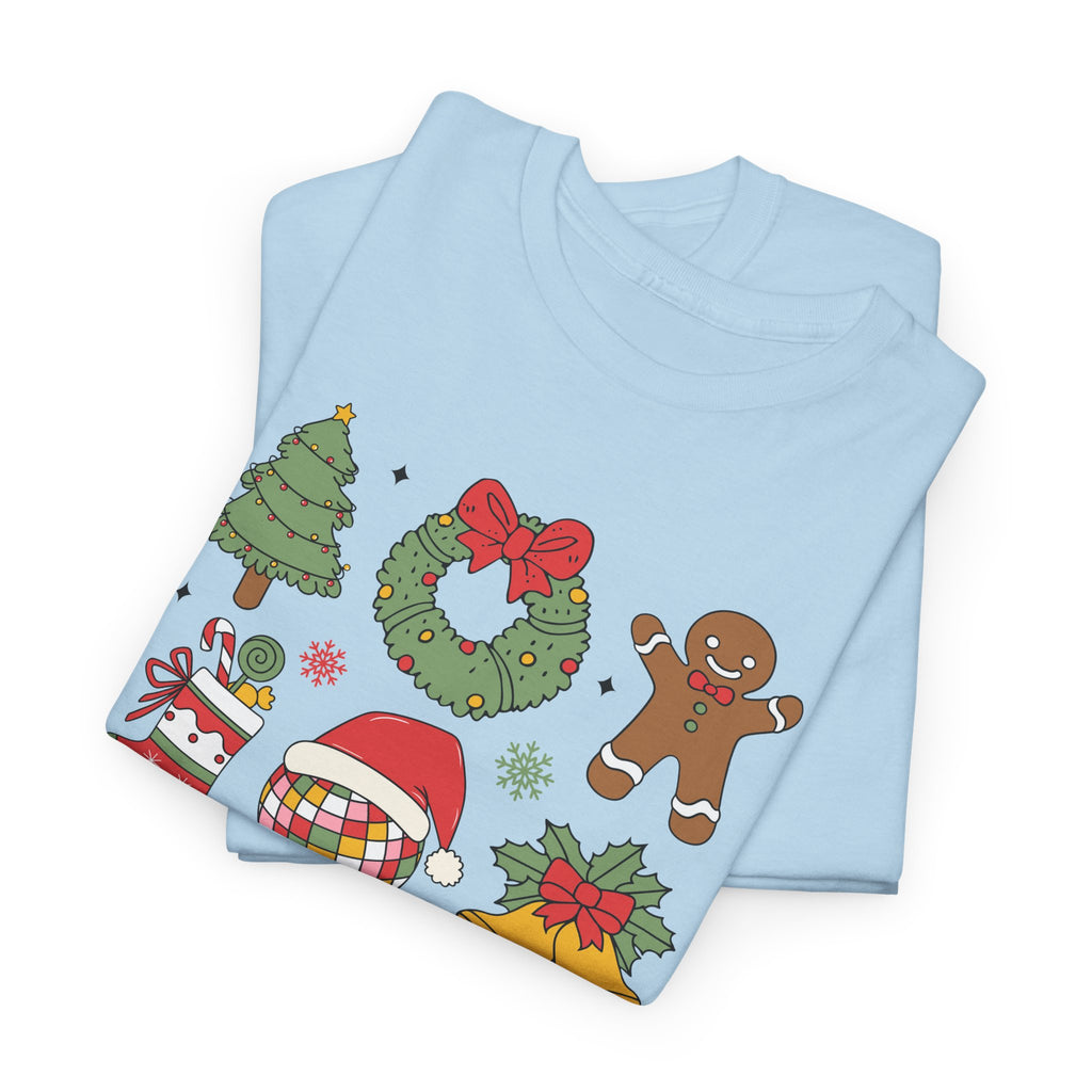 Festive Holiday Heavy Cotton Tee - Christmas Cheer Design