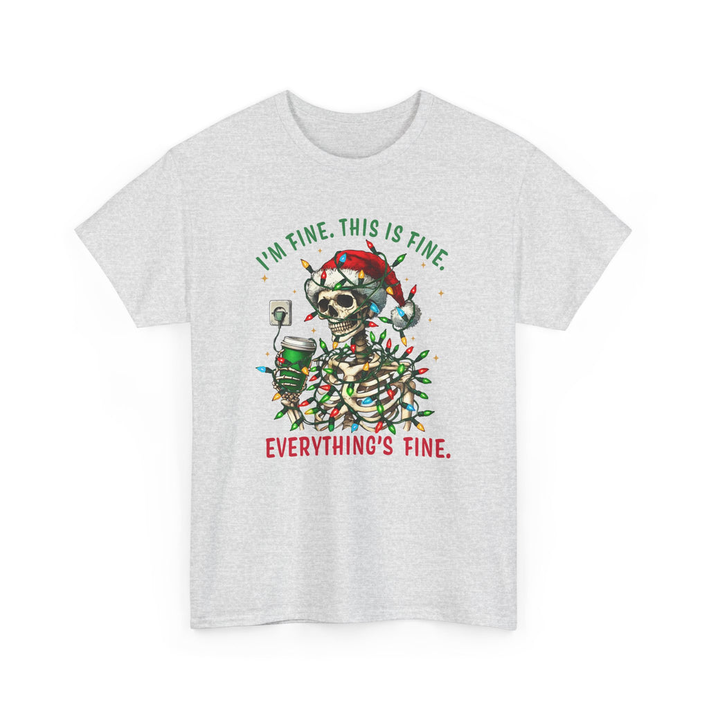 Funny Christmas Skeleton Tee - 'I'm Fine, This is Fine' Holiday T-Shirt