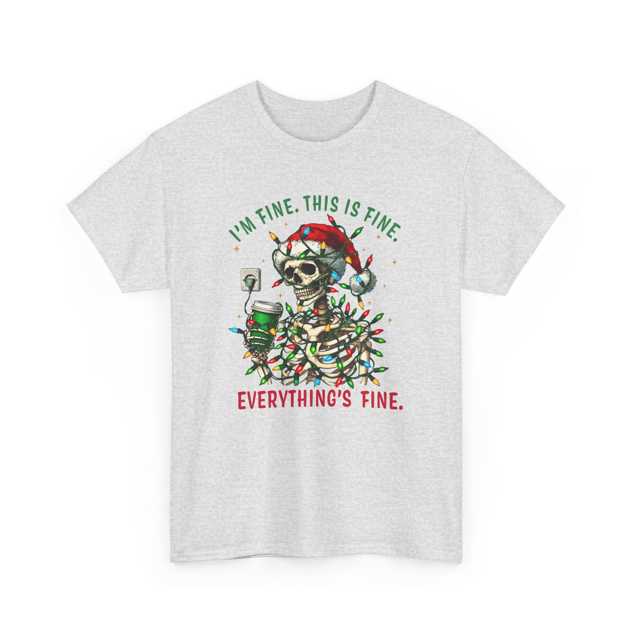 Funny Christmas Skeleton Tee - 'I'm Fine, This is Fine' Holiday T-Shirt