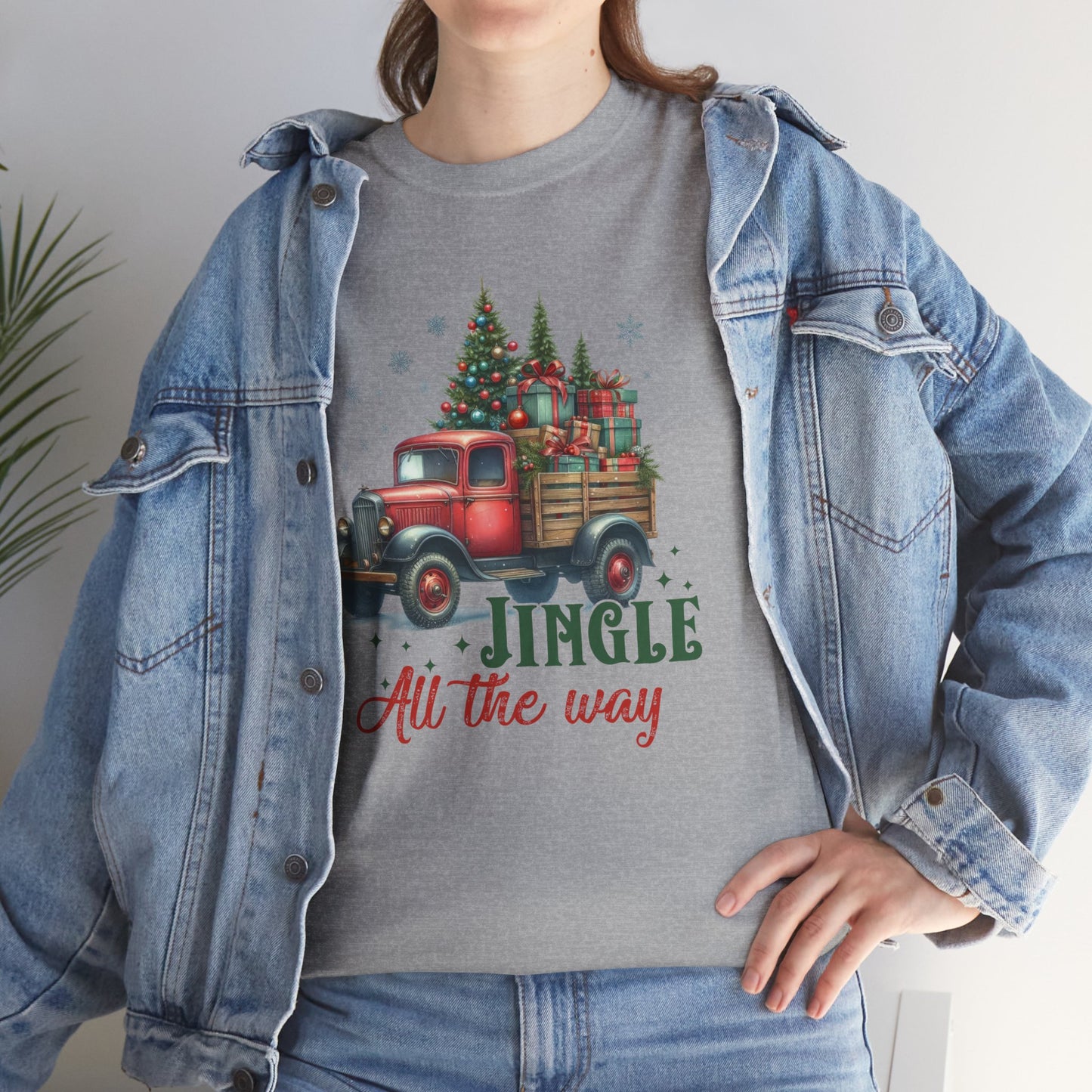 Jingle All the Way Holiday Tee - Heavy Cotton Shirt for Christmas Celebrations
