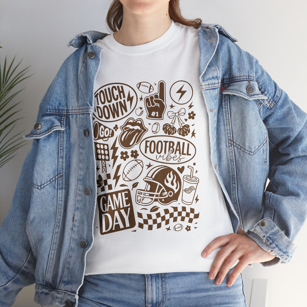 Football Game Day Heavy Cotton Tee with Touchdown Design