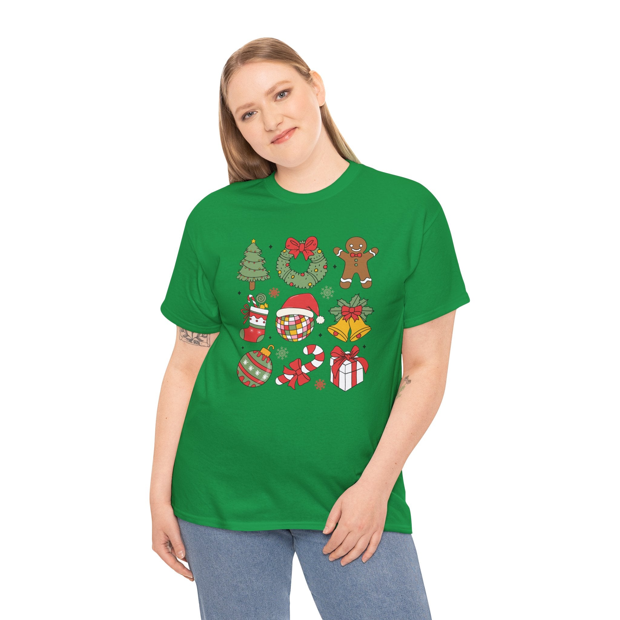 Festive Holiday Heavy Cotton Tee - Christmas Cheer Design