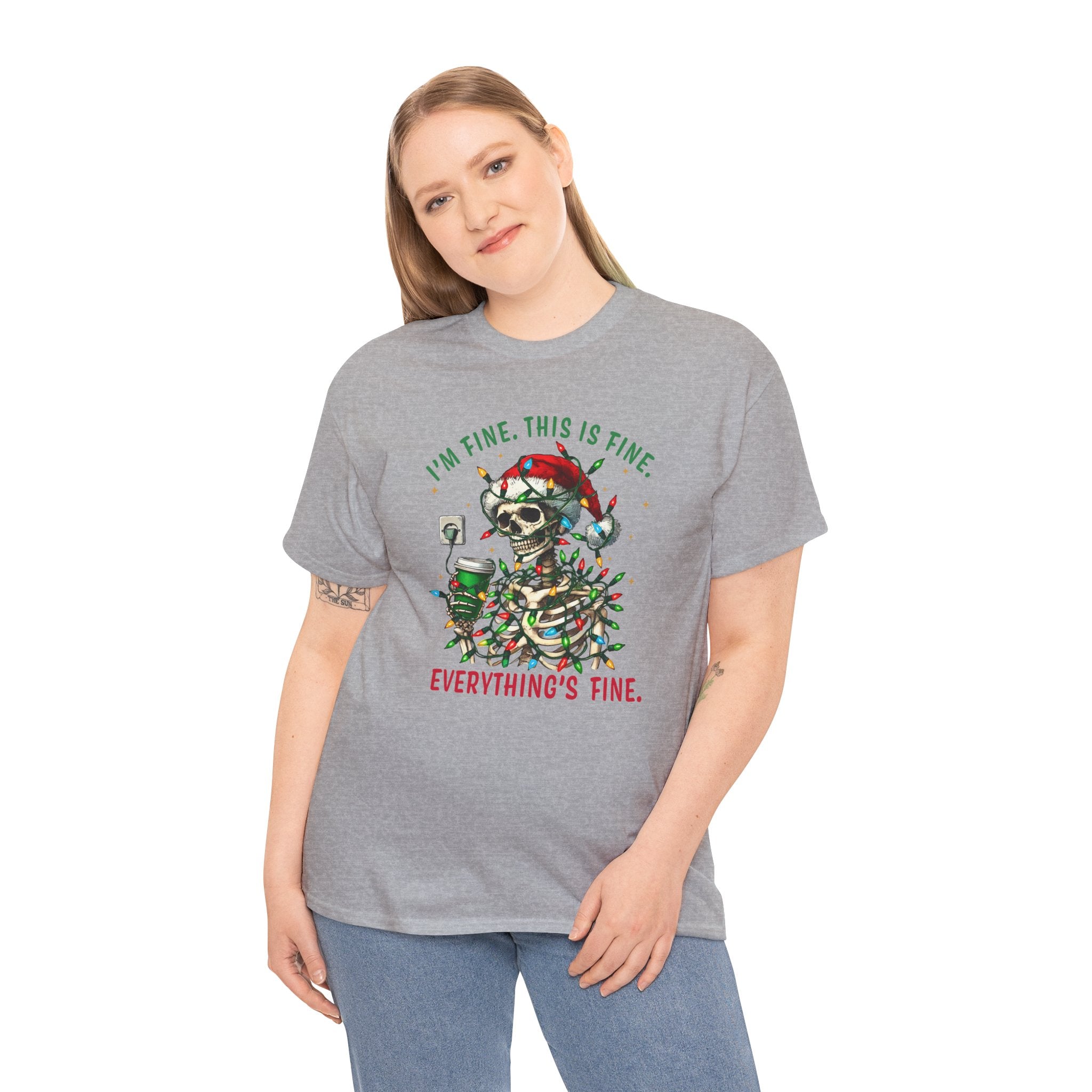 Funny Christmas Skeleton Tee - 'I'm Fine, This is Fine' Holiday T-Shirt