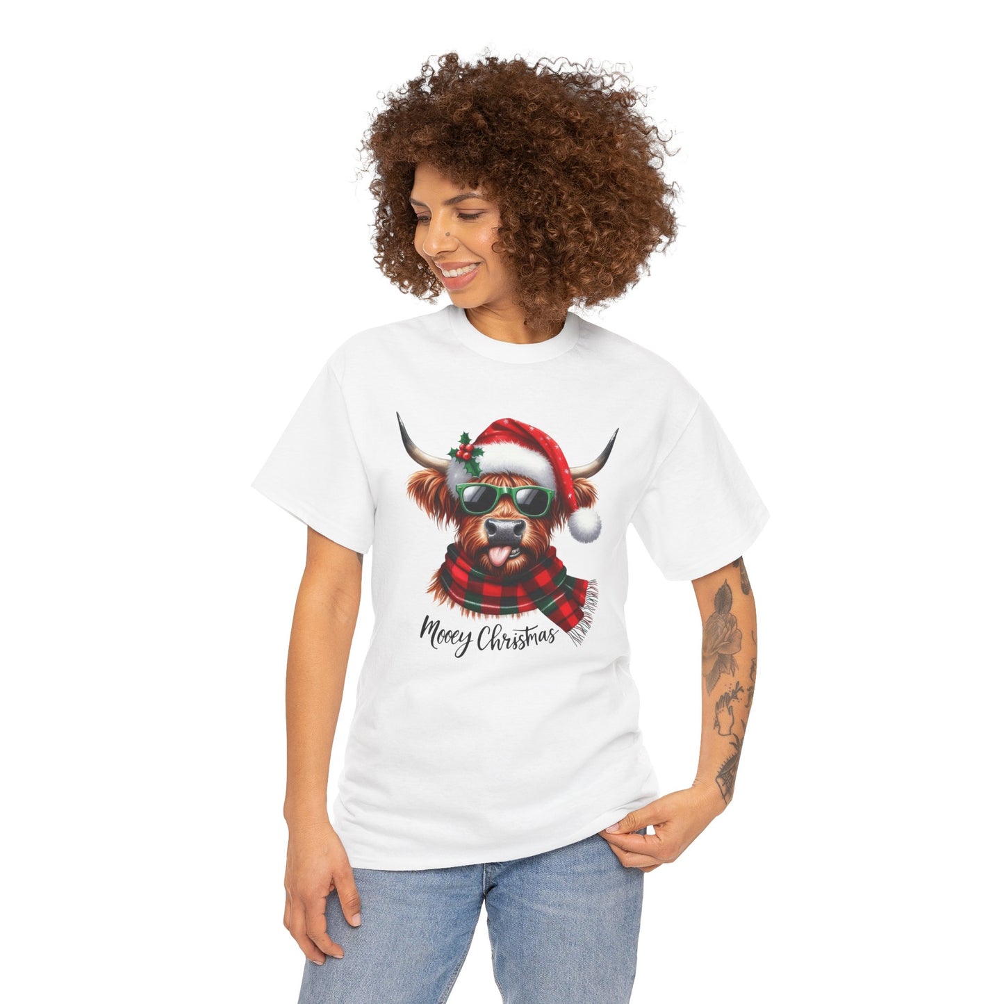 Merry Christmas Highland Cow Tee - Heavy Cotton Shirt