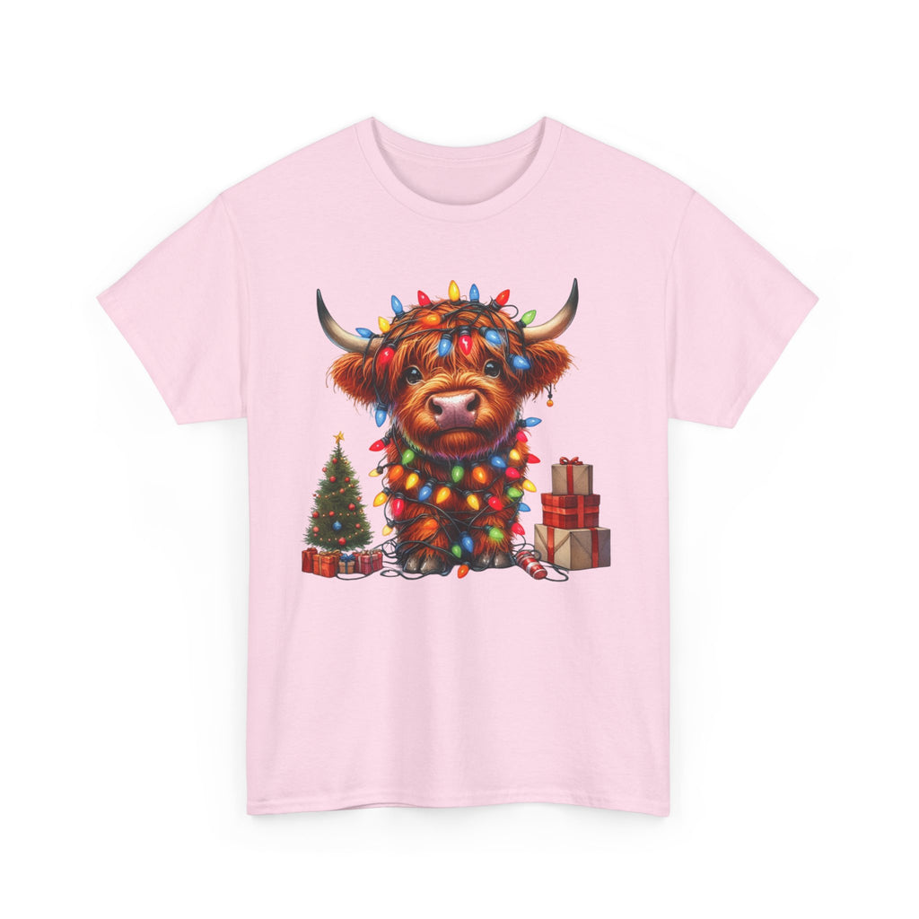 Festive Highland Cow Heavy Cotton Tee - Holiday Cheer
