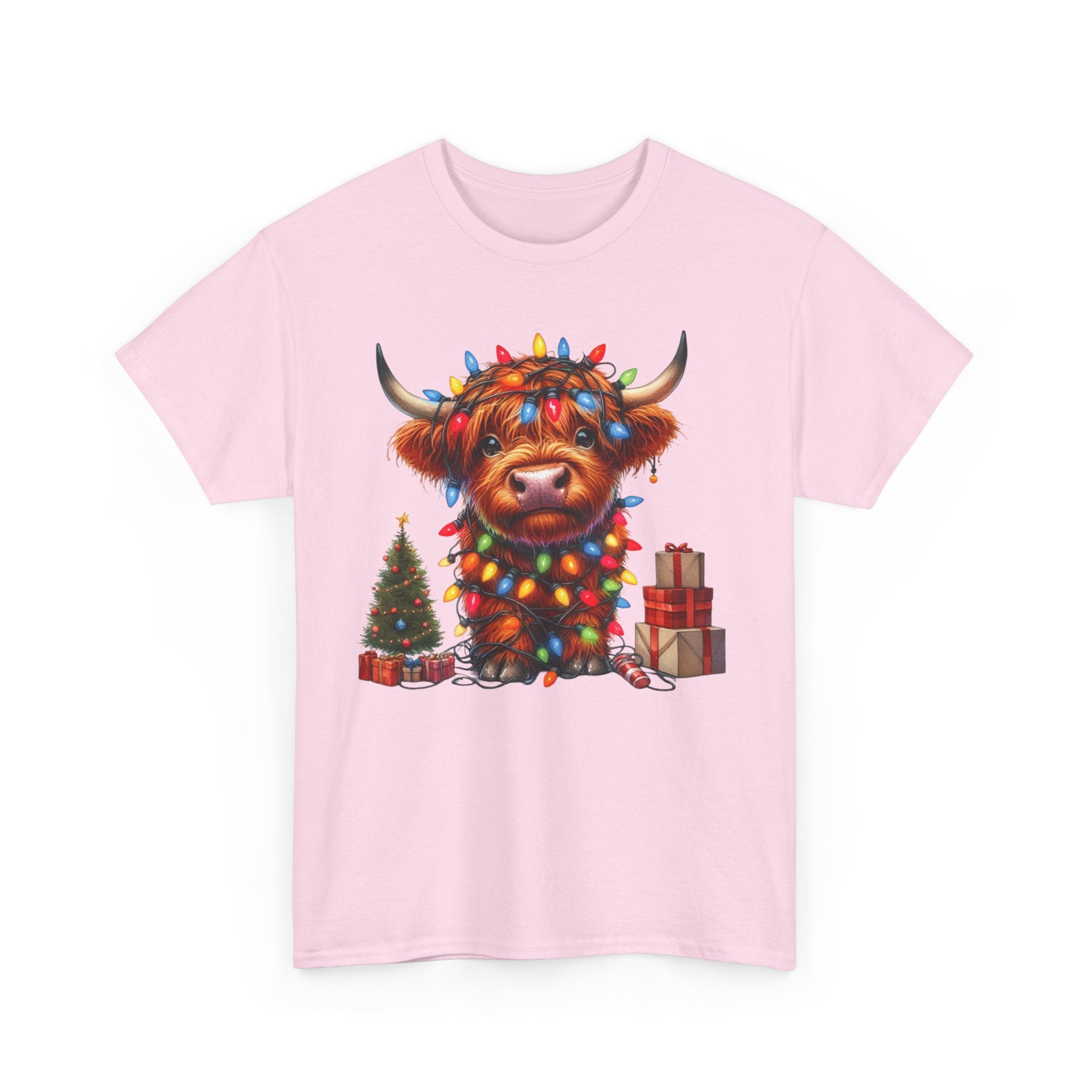 Festive Highland Cow Heavy Cotton Tee - Holiday Cheer