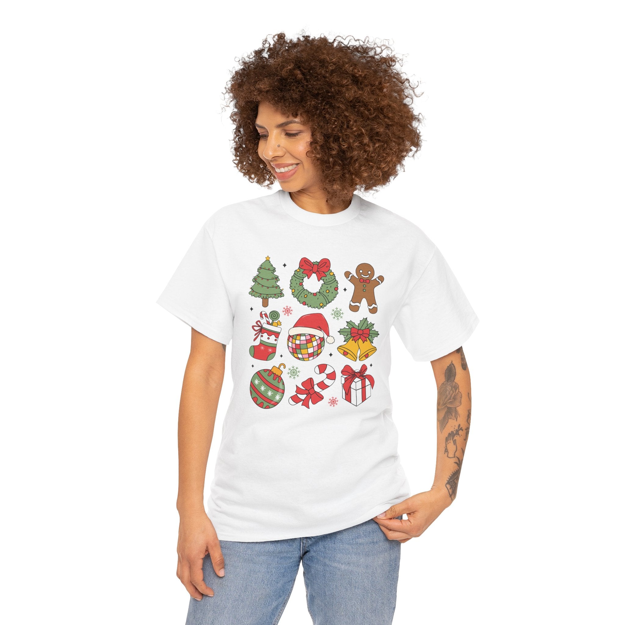 Festive Holiday Heavy Cotton Tee - Christmas Cheer Design