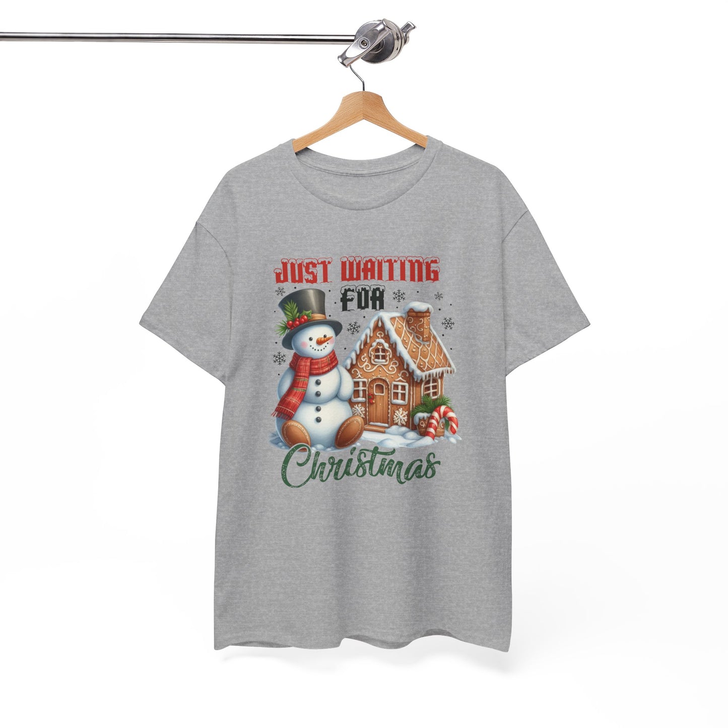 Christmas Snowman Heavy Cotton Tee - 'Just Waiting for Christmas'