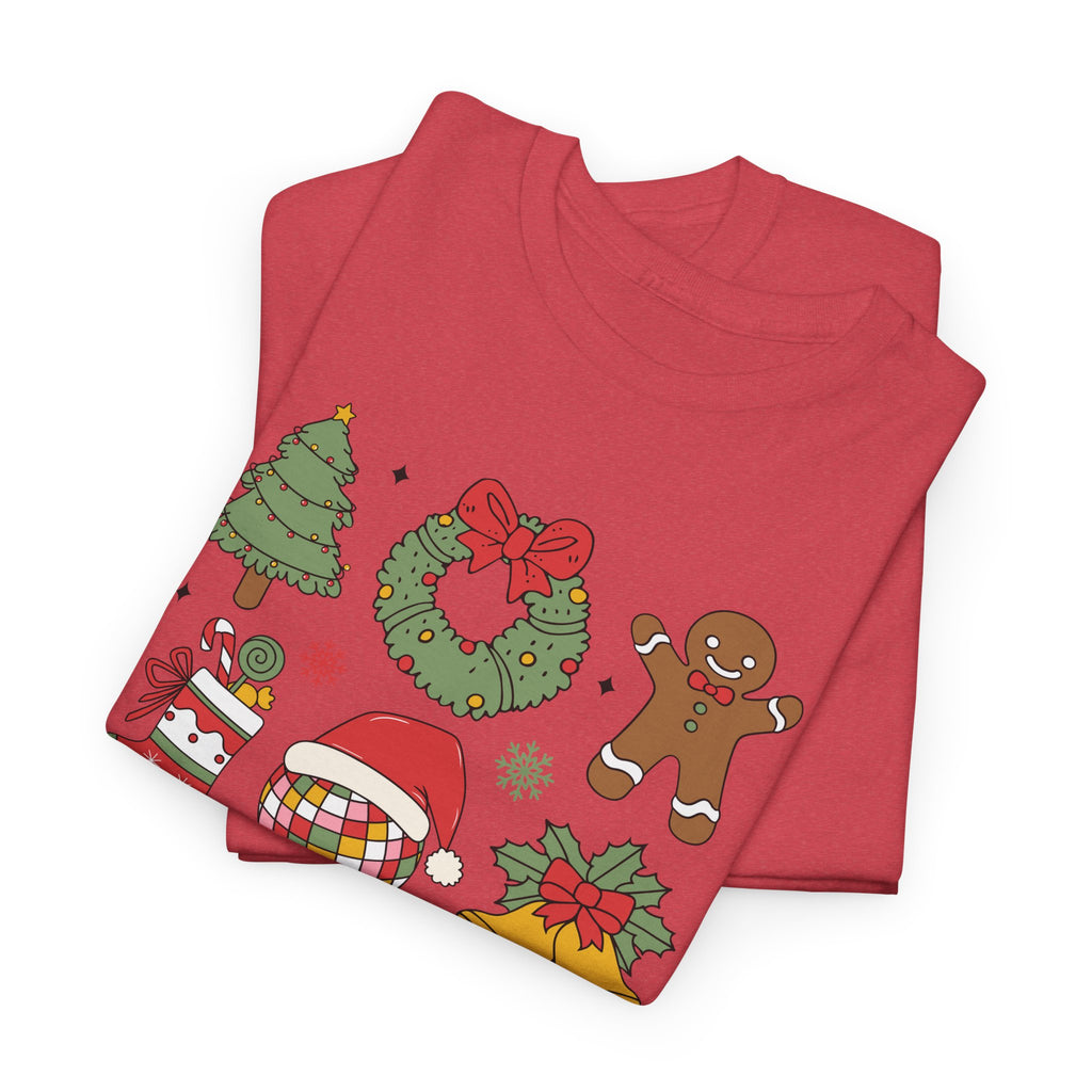 Festive Holiday Heavy Cotton Tee - Christmas Cheer Design