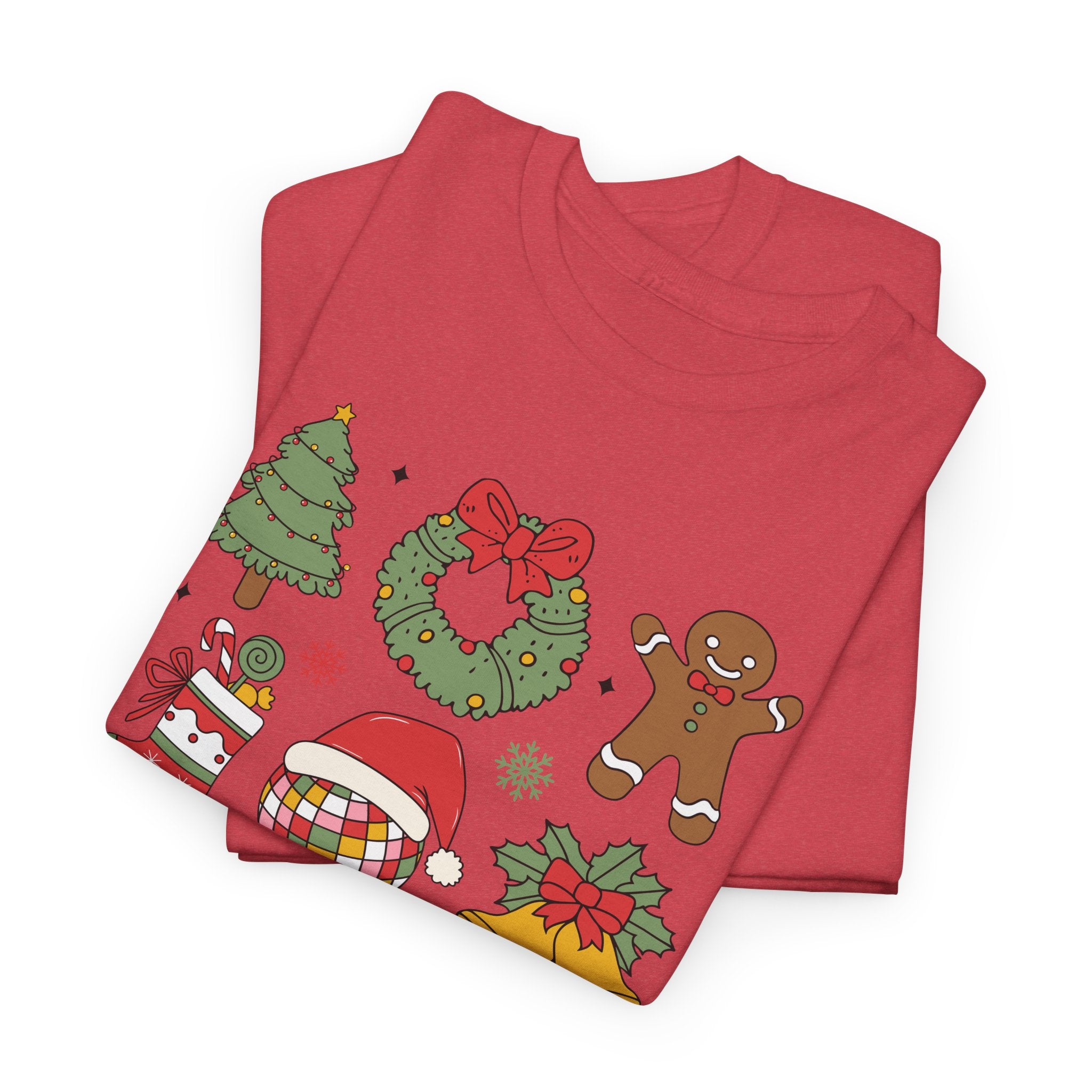 Festive Holiday Heavy Cotton Tee - Christmas Cheer Design