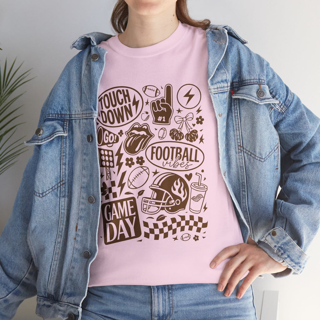 Football Game Day Heavy Cotton Tee with Touchdown Design