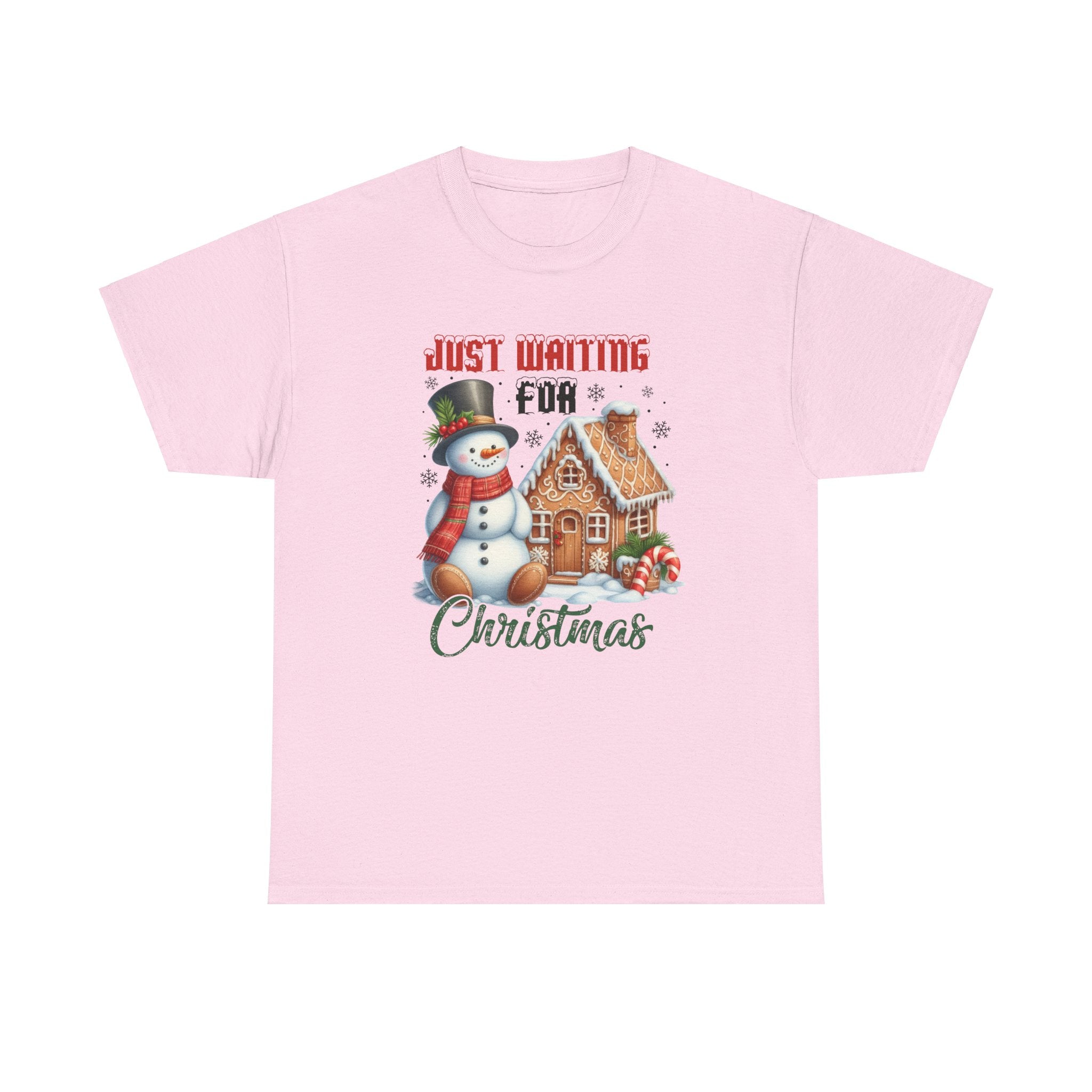 Christmas Snowman Heavy Cotton Tee - 'Just Waiting for Christmas'