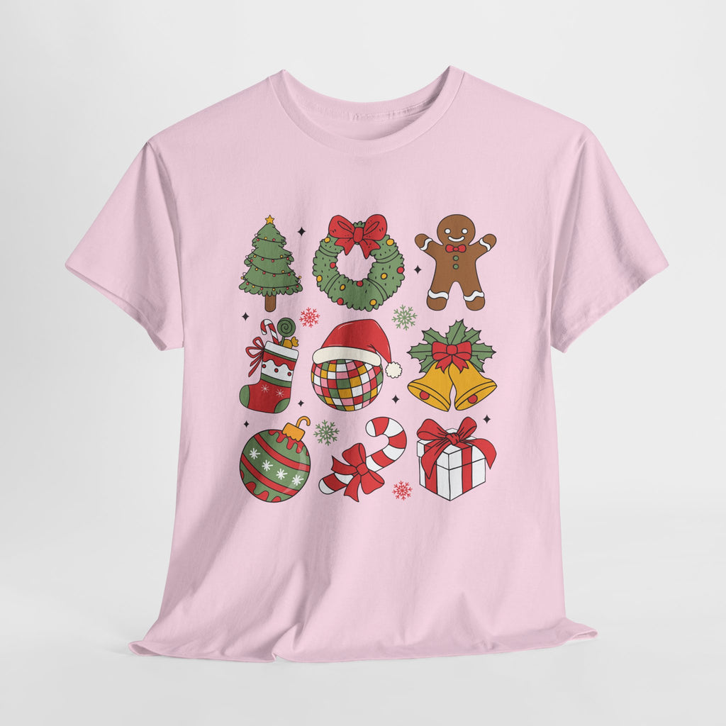 Festive Holiday Heavy Cotton Tee - Christmas Cheer Design