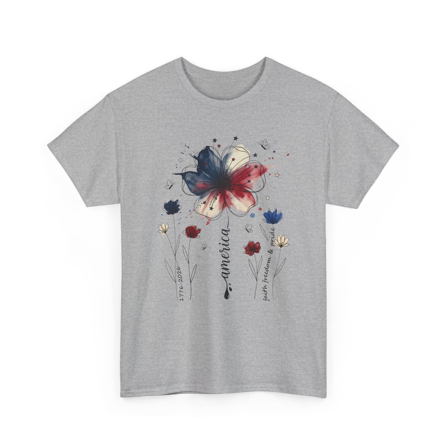 Patriotic Watercolor Butterfly T‑Shirt — America Floral Tee
