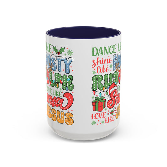 Festive Accent Coffee Mug - Holiday Cheer with Santa & Friends Design