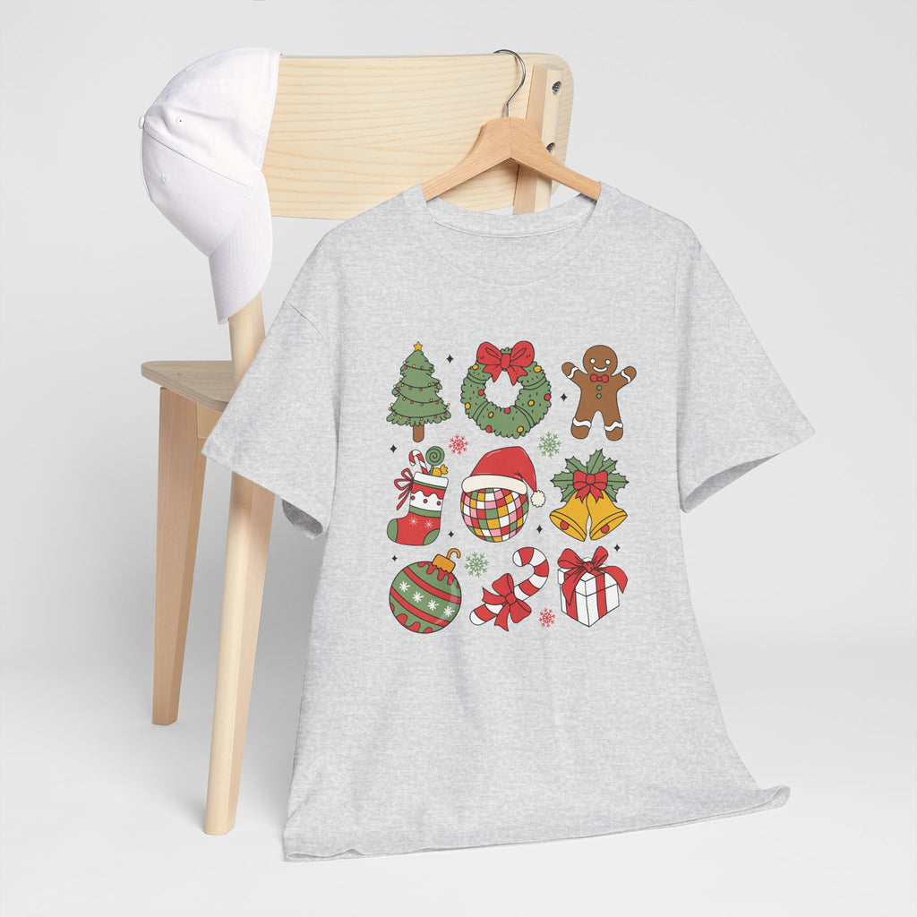 Festive Holiday Heavy Cotton Tee - Christmas Cheer Design