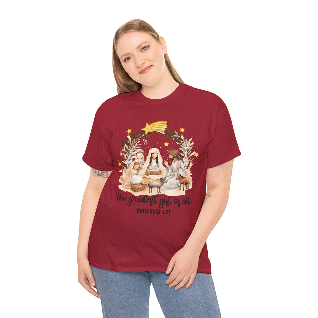 The Greatest Gift of All Heavy Cotton Tee - Christmas Nativity Design