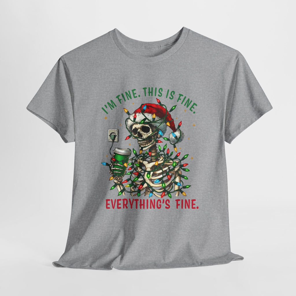 Funny Christmas Skeleton Tee - 'I'm Fine, This is Fine' Holiday T-Shirt
