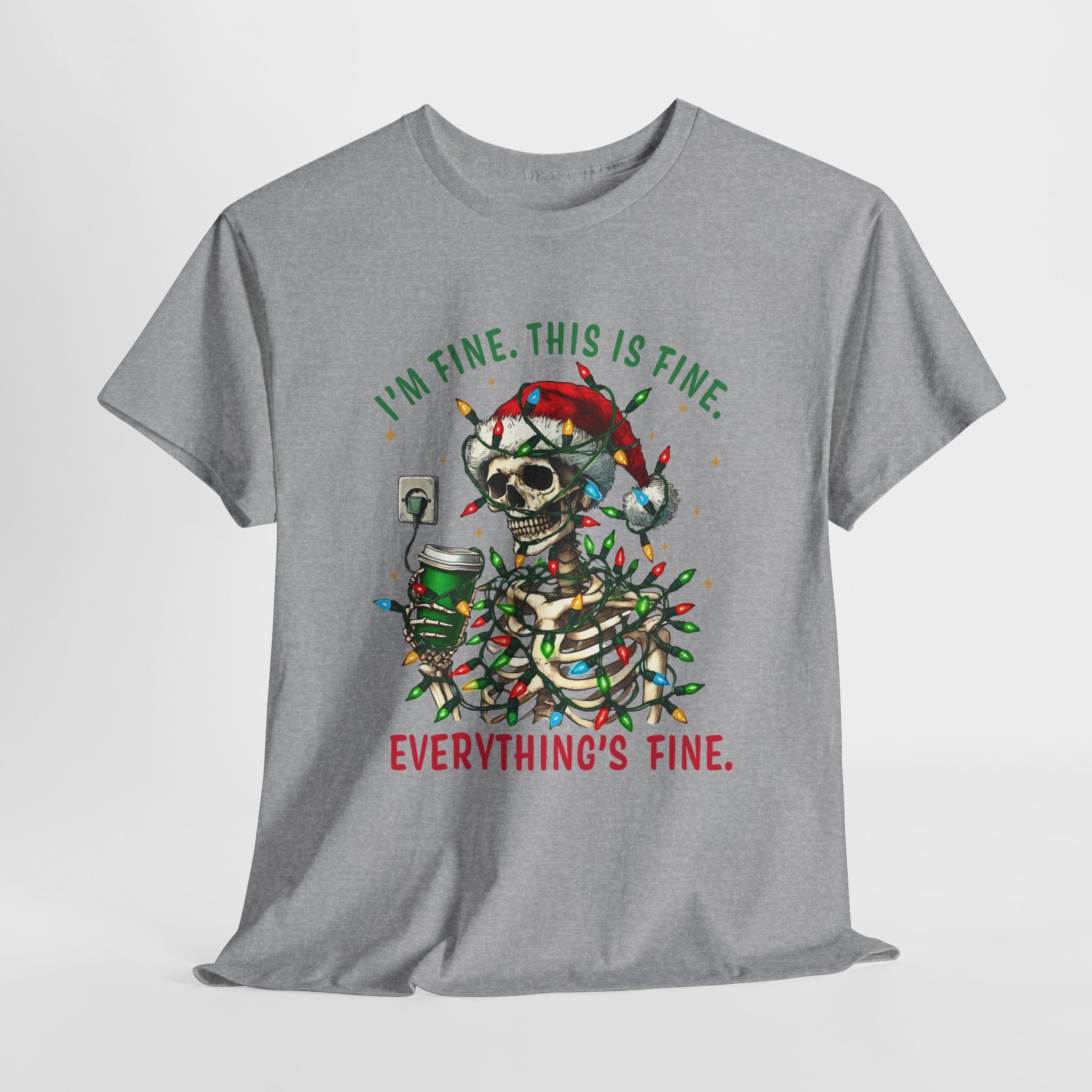 Funny Christmas Skeleton Tee - 'I'm Fine, This is Fine' Holiday T-Shirt