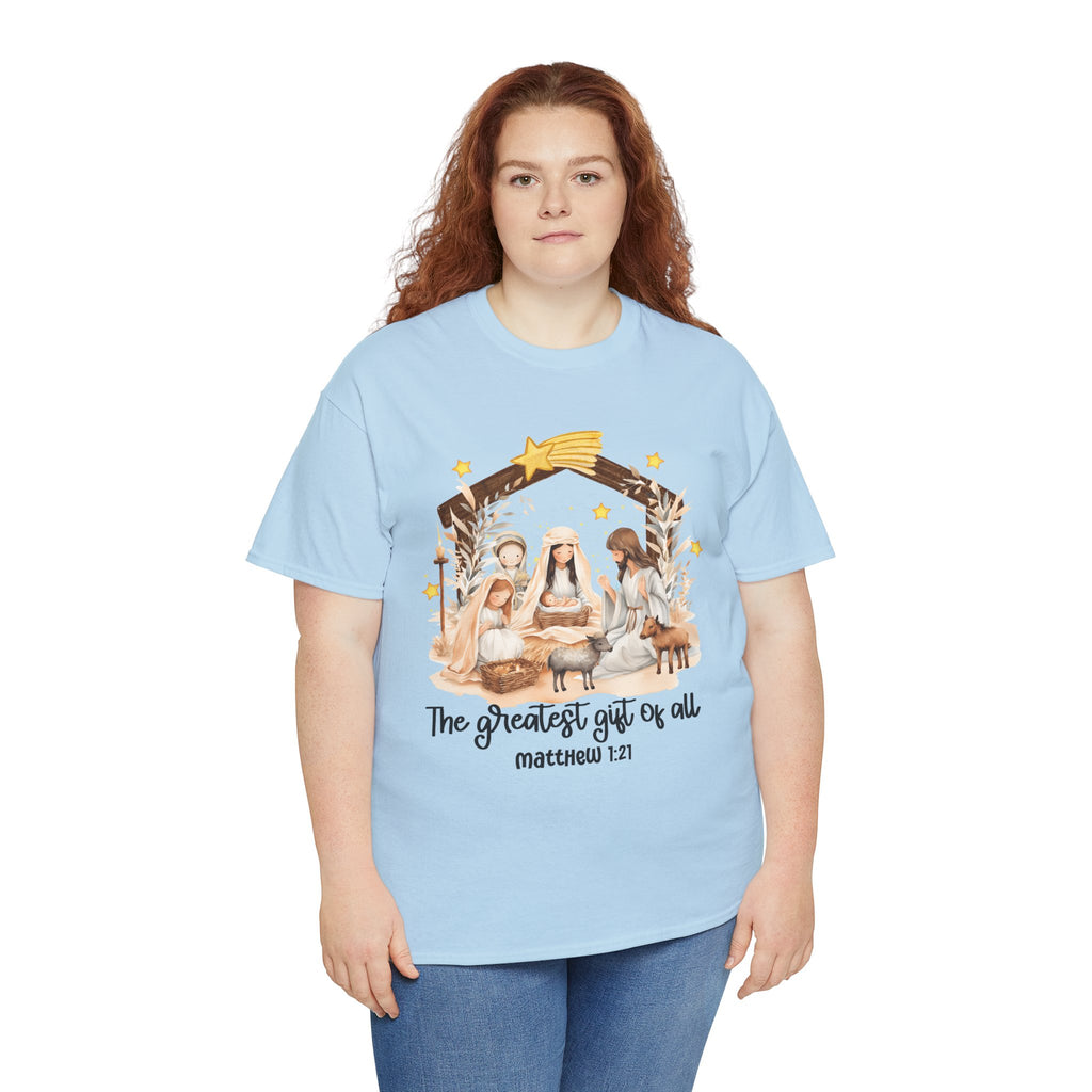 The Greatest Gift of All Heavy Cotton Tee - Christmas Nativity Design