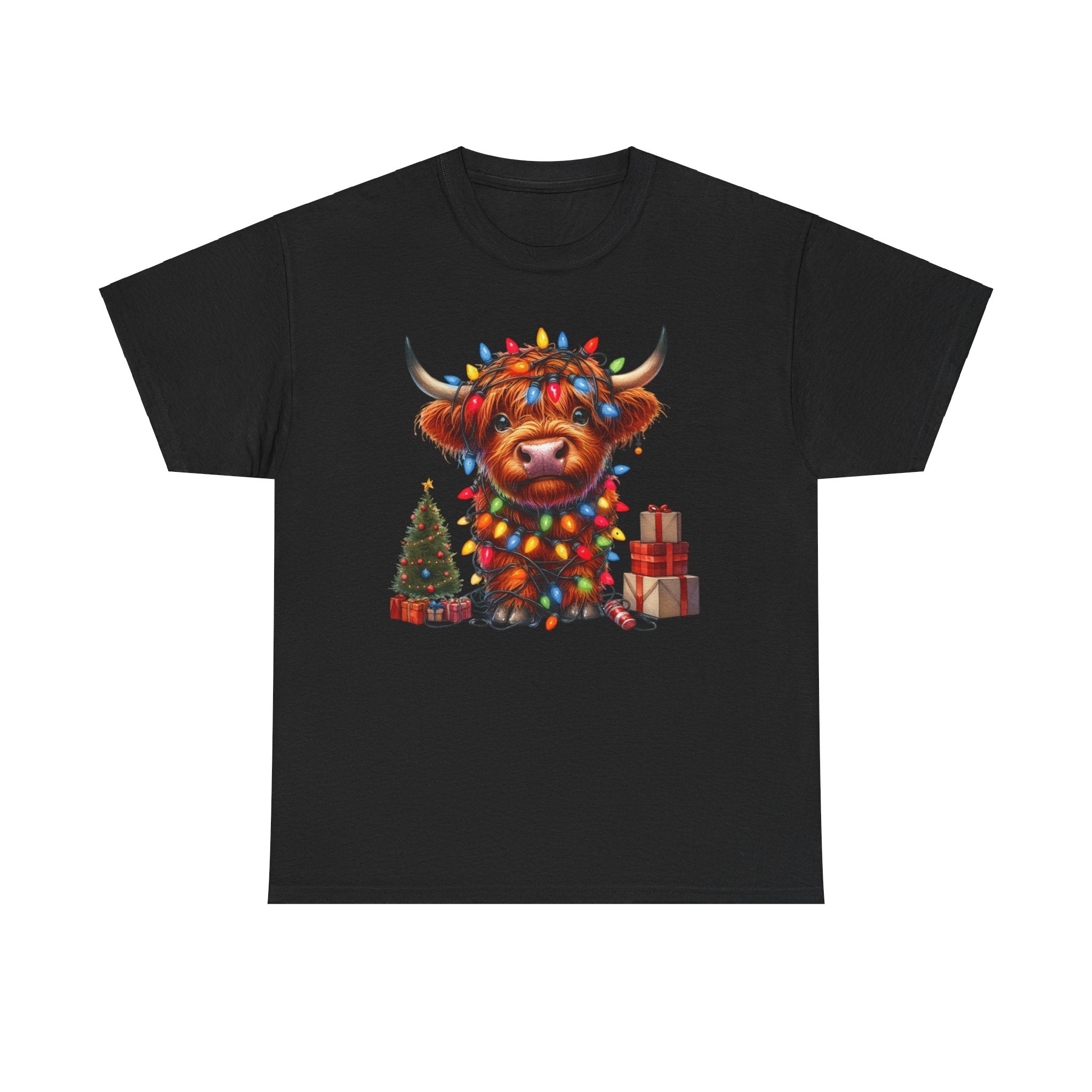 Festive Highland Cow Heavy Cotton Tee - Holiday Cheer