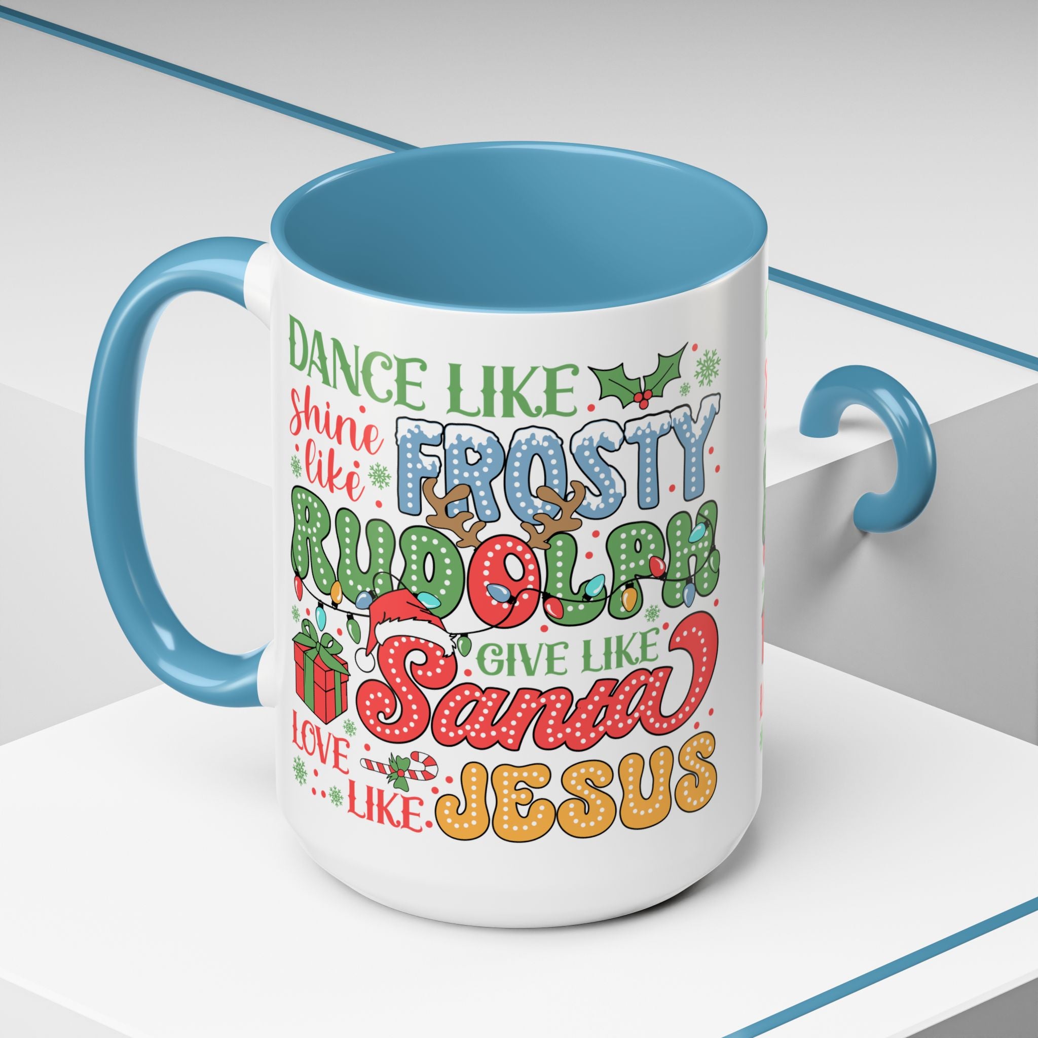 Festive Accent Coffee Mug - Holiday Cheer with Santa & Friends Design