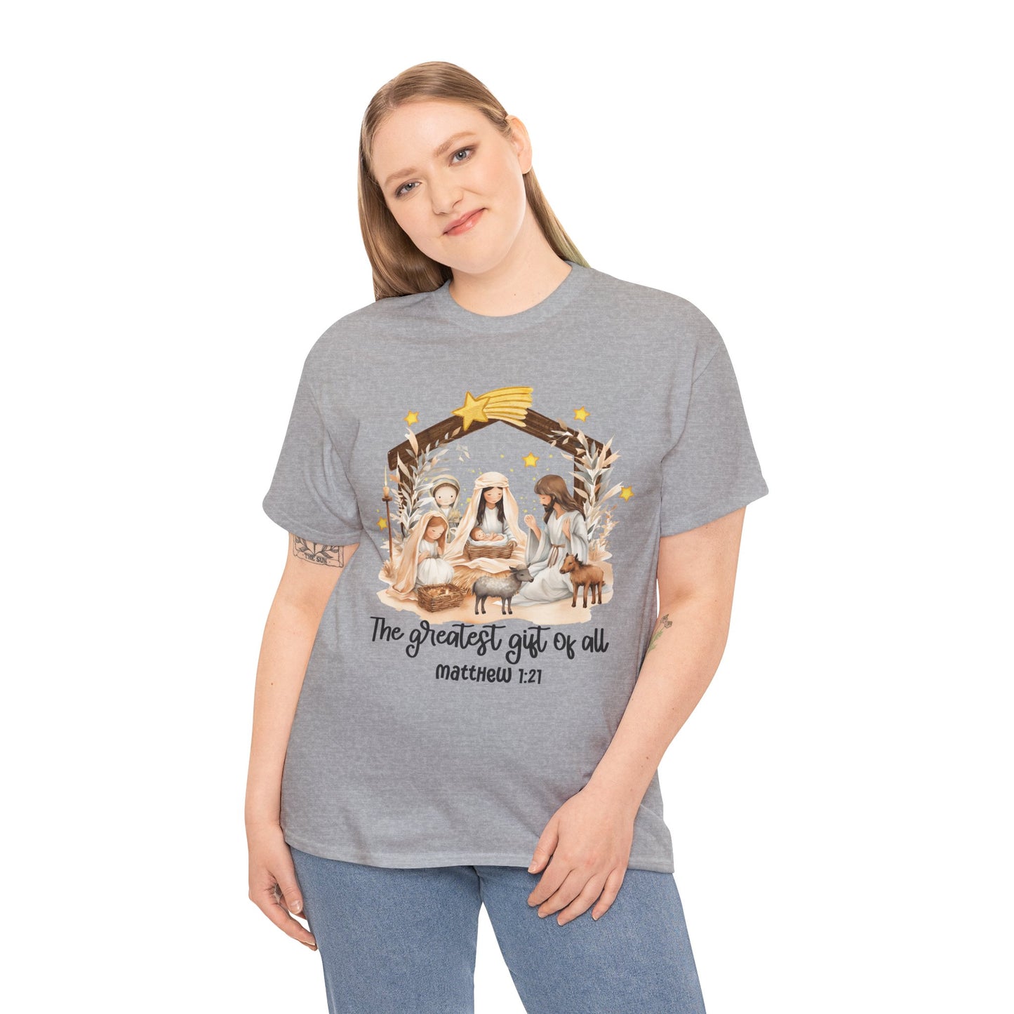 The Greatest Gift of All Heavy Cotton Tee - Christmas Nativity Design
