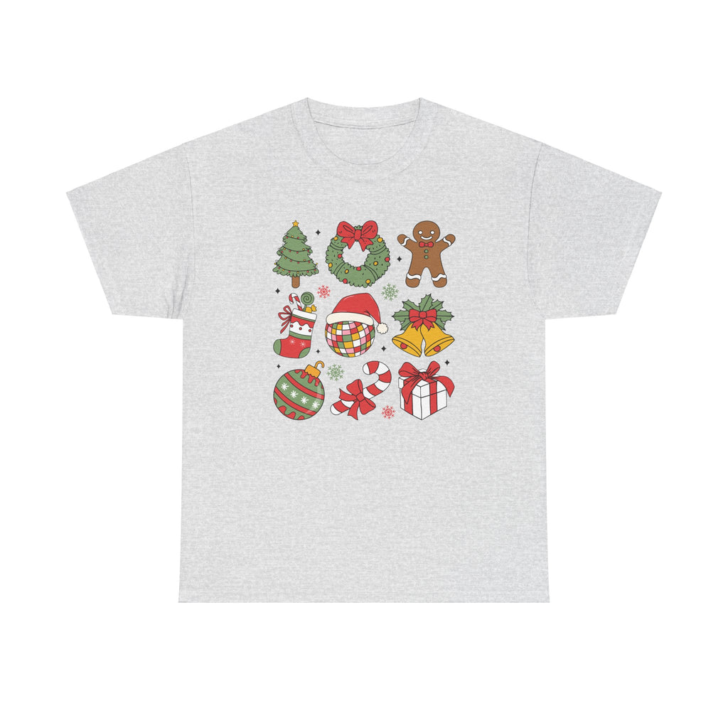 Festive Holiday Heavy Cotton Tee - Christmas Cheer Design