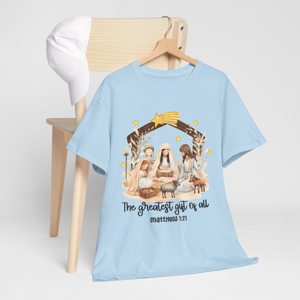 The Greatest Gift of All Heavy Cotton Tee - Christmas Nativity Design