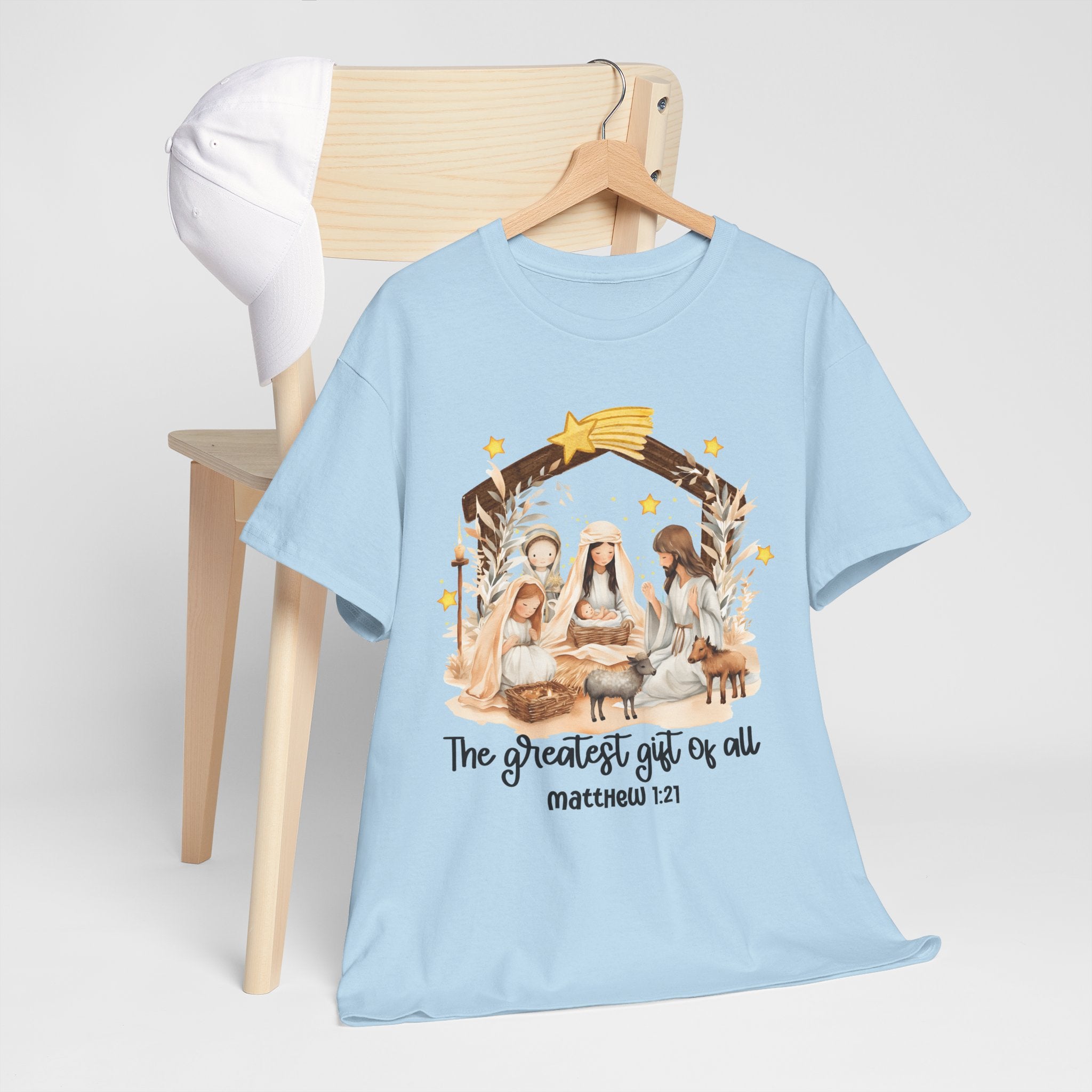 The Greatest Gift of All Heavy Cotton Tee - Christmas Nativity Design