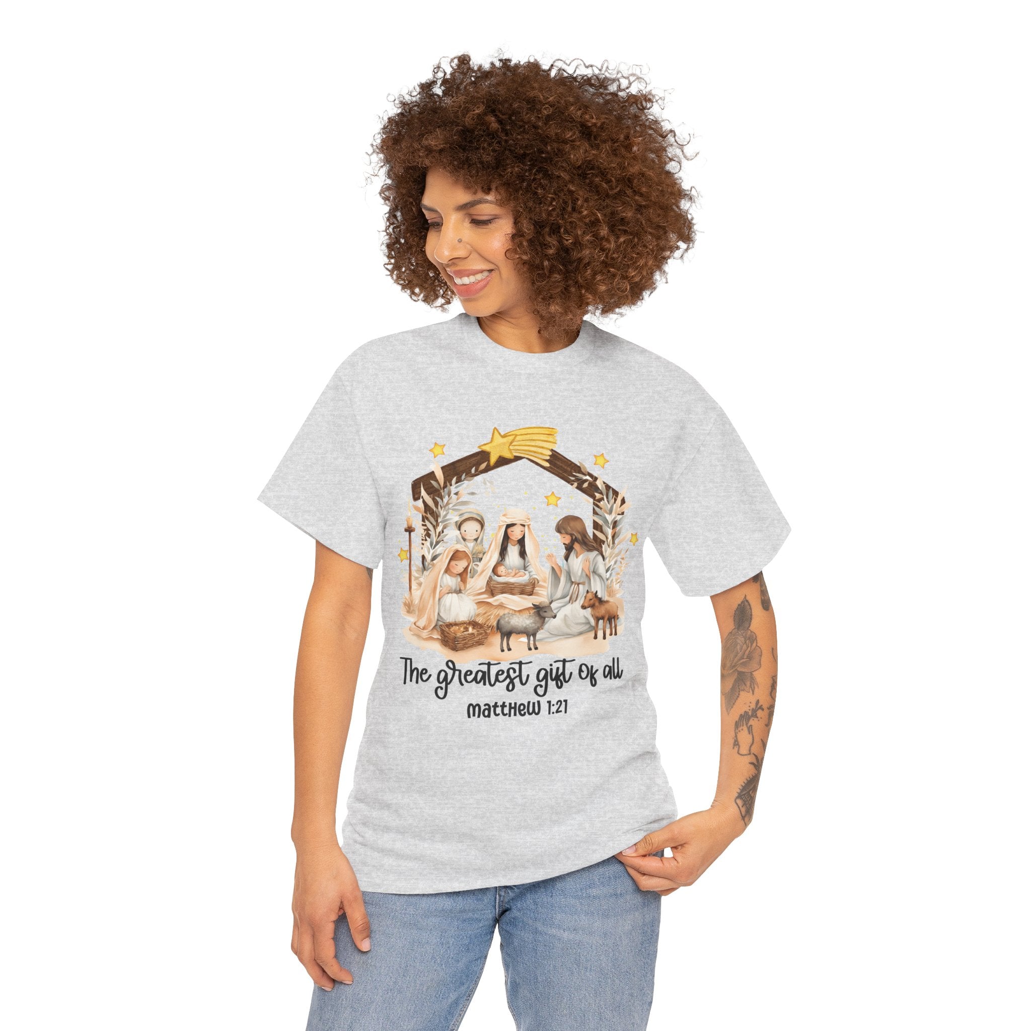 The Greatest Gift of All Heavy Cotton Tee - Christmas Nativity Design