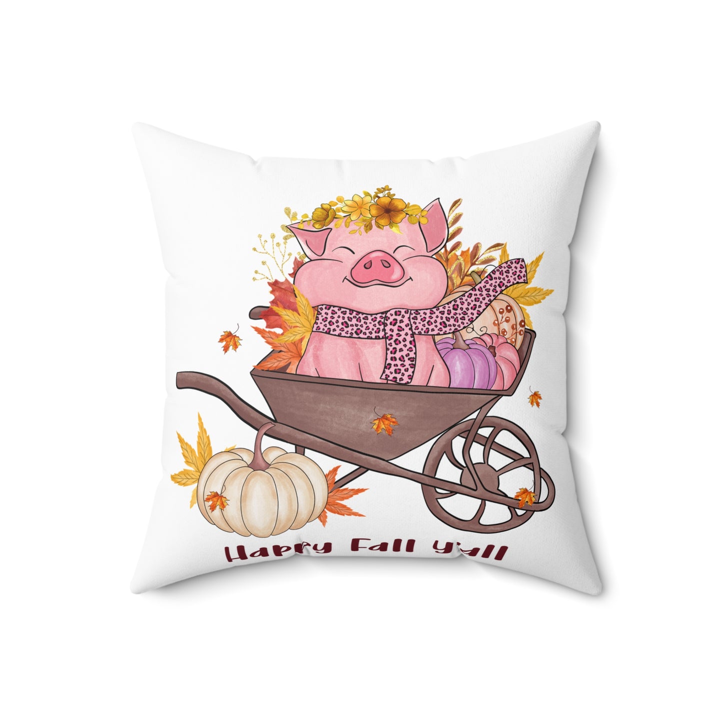Autumn Pig Wheelbarrow Pillow – Happy Fall Farmhouse Throw Pillow