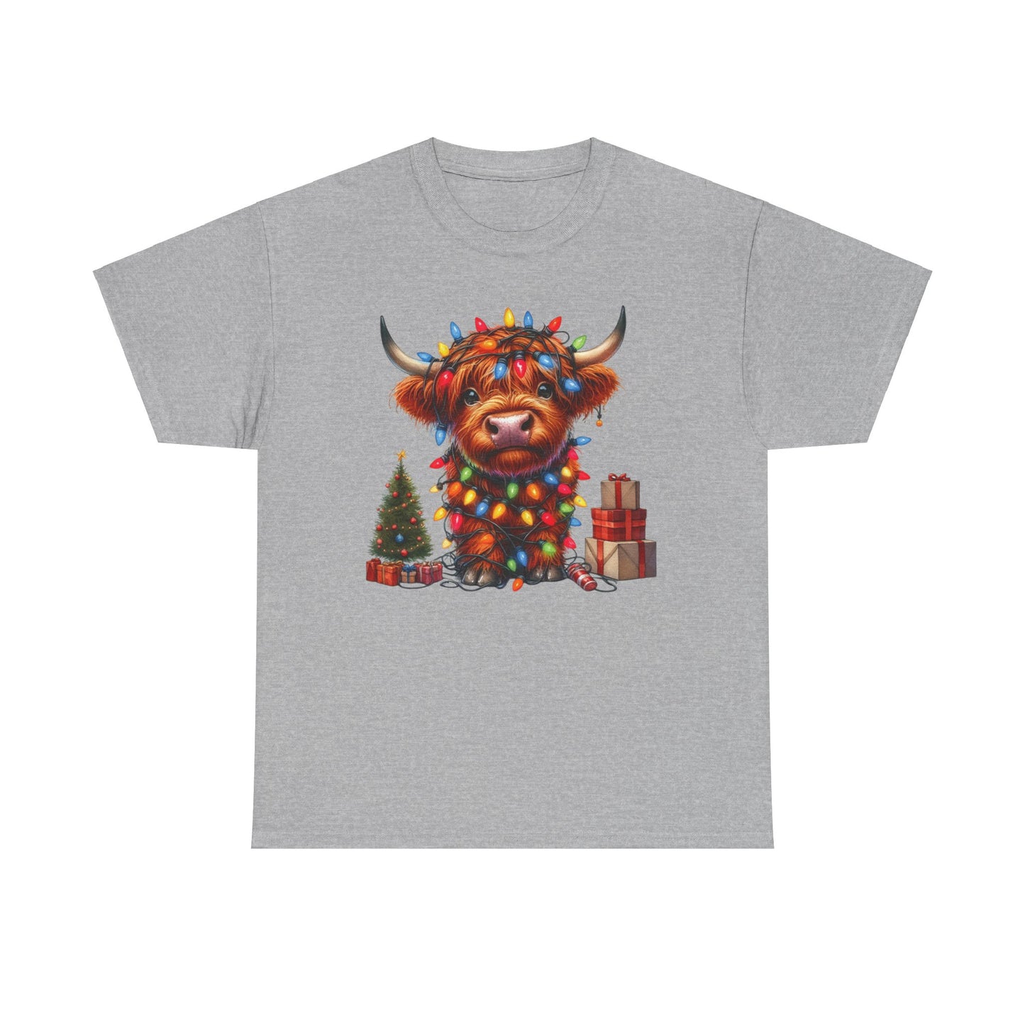 Festive Highland Cow Heavy Cotton Tee - Holiday Cheer