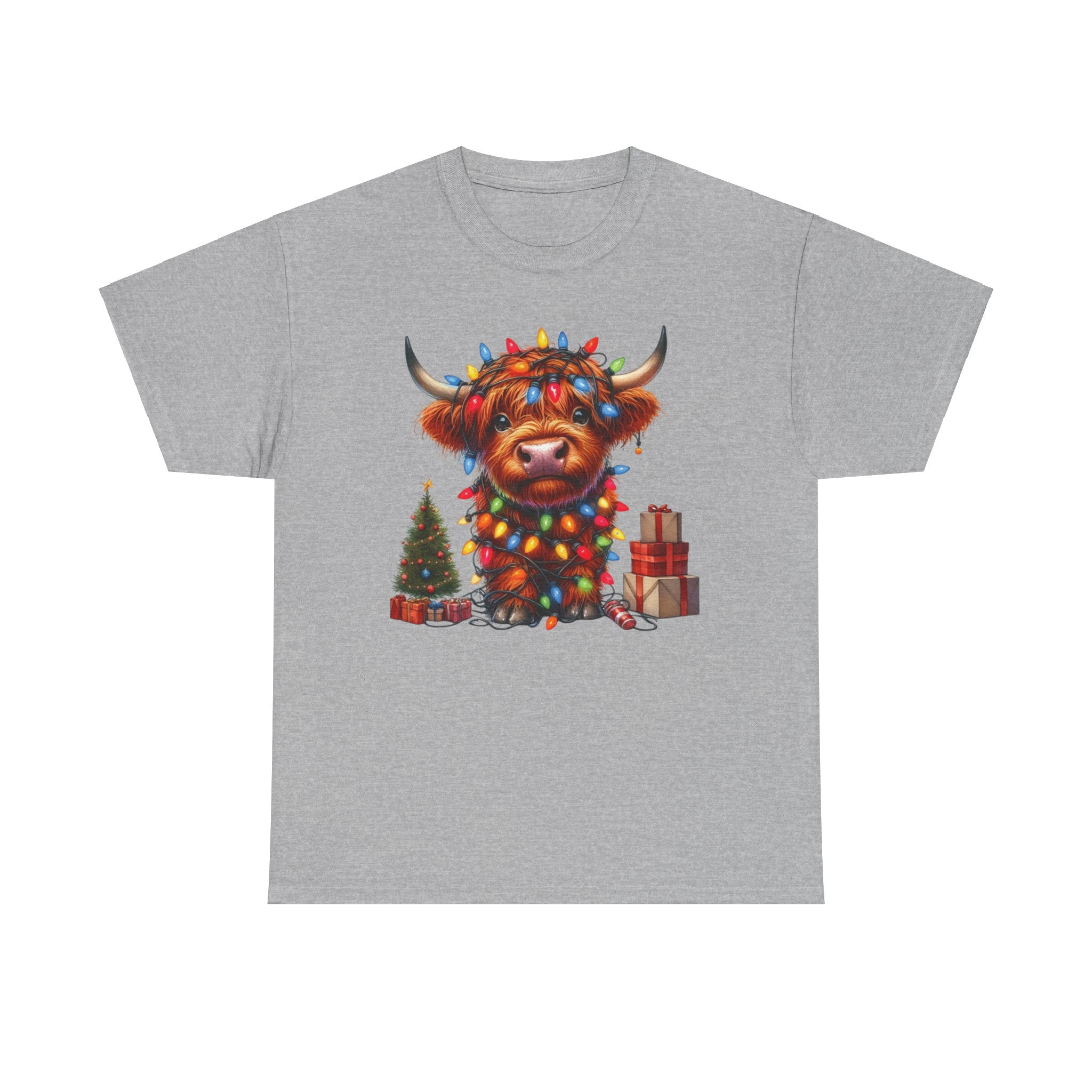 Festive Highland Cow Heavy Cotton Tee - Holiday Cheer