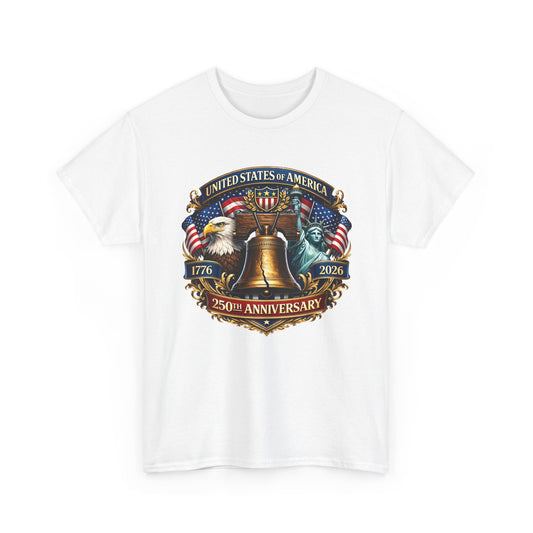Liberty 250th Anniversary T-Shirt — USA Eagle, Liberty Bell & Statue of Liberty Graphic
